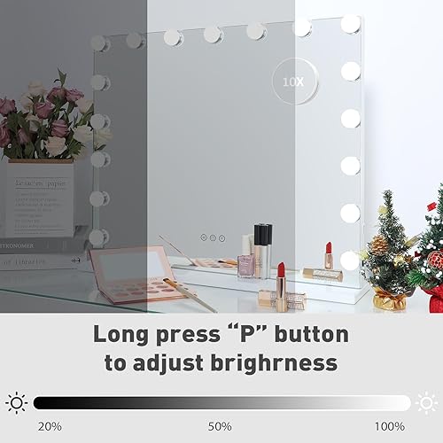 Miniatura 4 de HOMPEN Hollywood - Espejo de maquillaje con luces, pantalla táctil, 3 modos de color, espejo de mesa sin marco con 17 bombillas regulables, color