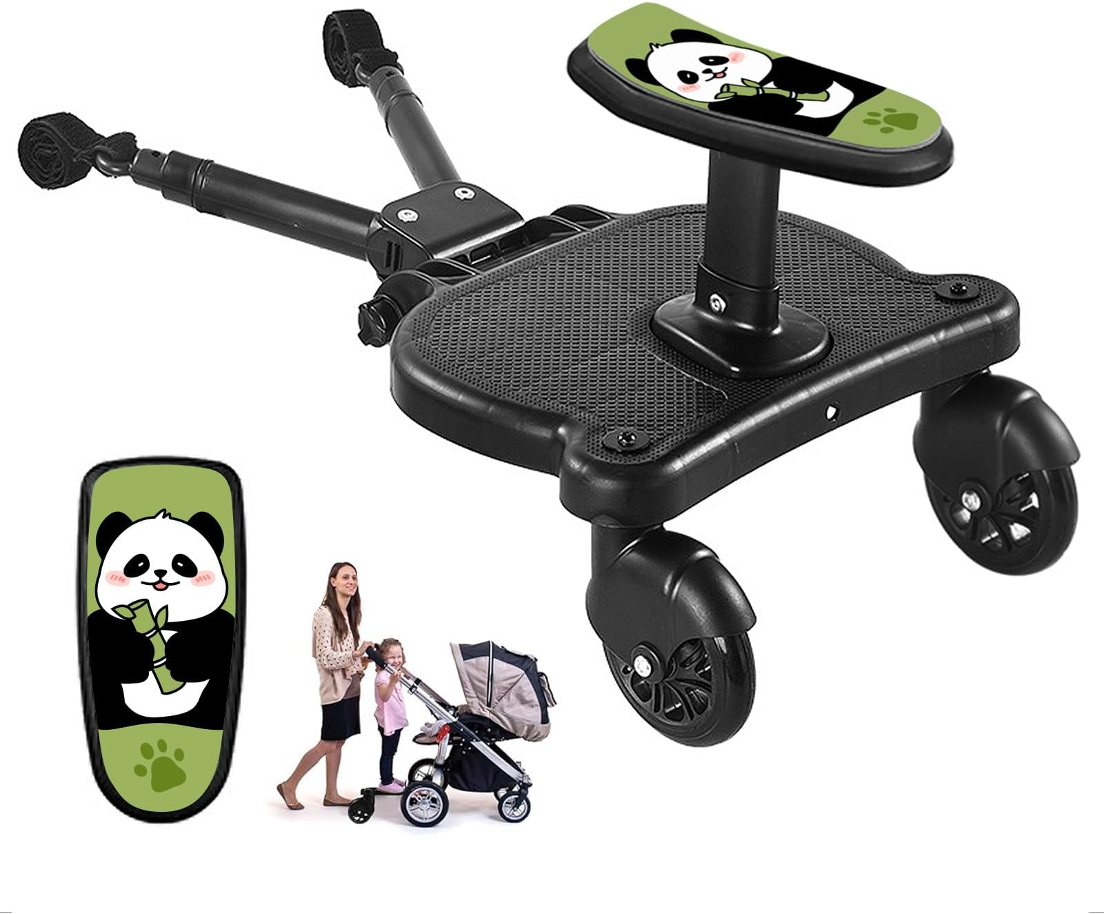 Universal Stroller Board with Detachable Seat, Buggy Board, Stroller Connector, Stroller Standing Board for Most Strollers, Holds Children Up to 55 lbs (Black)
