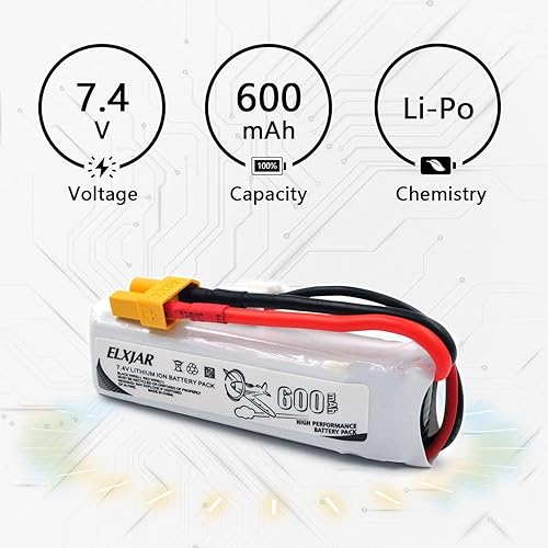 Miniatura 3 de Paquete de 4 baterías LiPo de 7.4V 600mAh 45C 2S con enchufe XT30 y cargador 2 en 1 para WLtoys XK K130 Seis canales 3D Stunt RC Helicópteros Drones