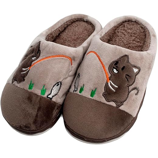 Pantufas Chinelo Gatinho Pelúcia Sapato De Inverno Infantil Marrom - 28-29