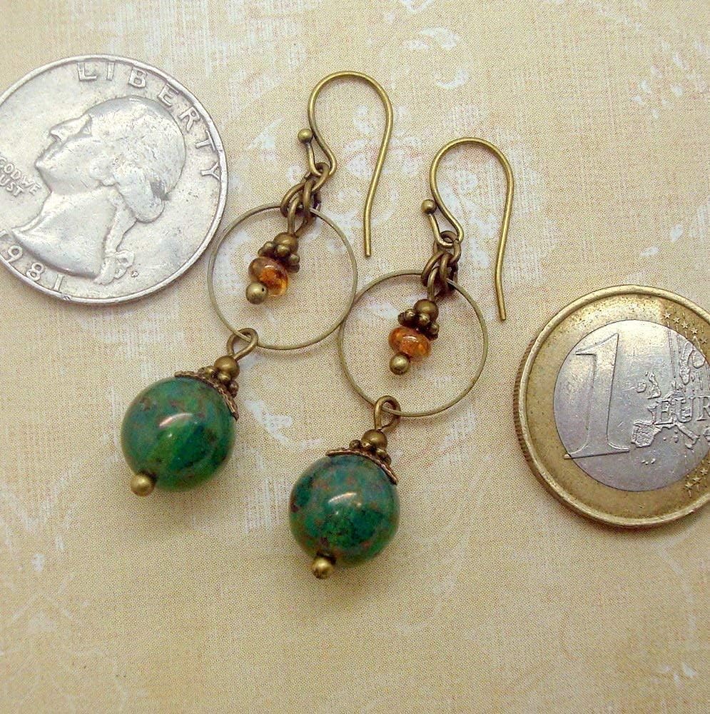 Green Dangle Earrings in Bohemian Marbled Glass