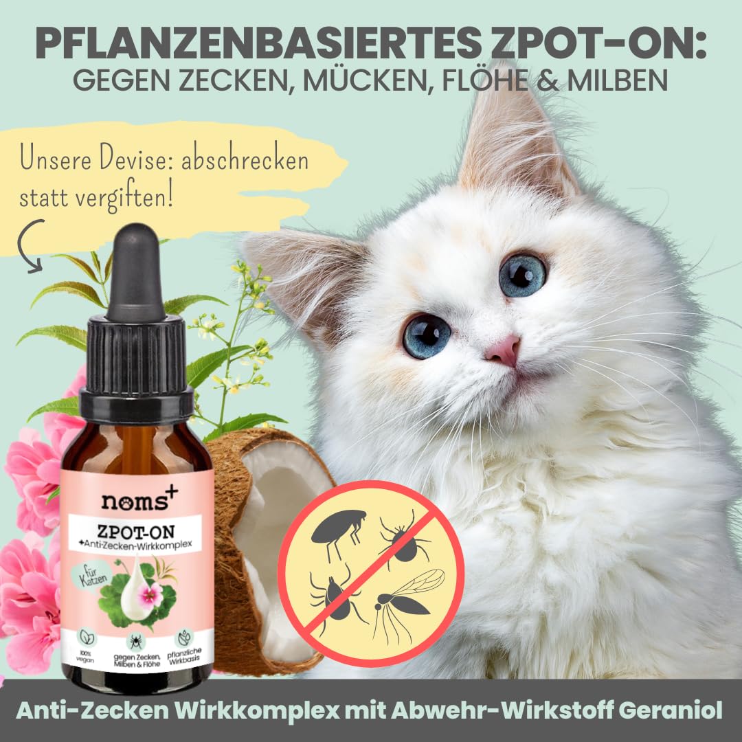 Noms+ Zpot-on Zeckenmittel für Katzen Jahresvorrat | Spot On mit pflanzenbasierten Wirkstoffen | gegen Zecken, Milben, Flöhe, Sandmücken