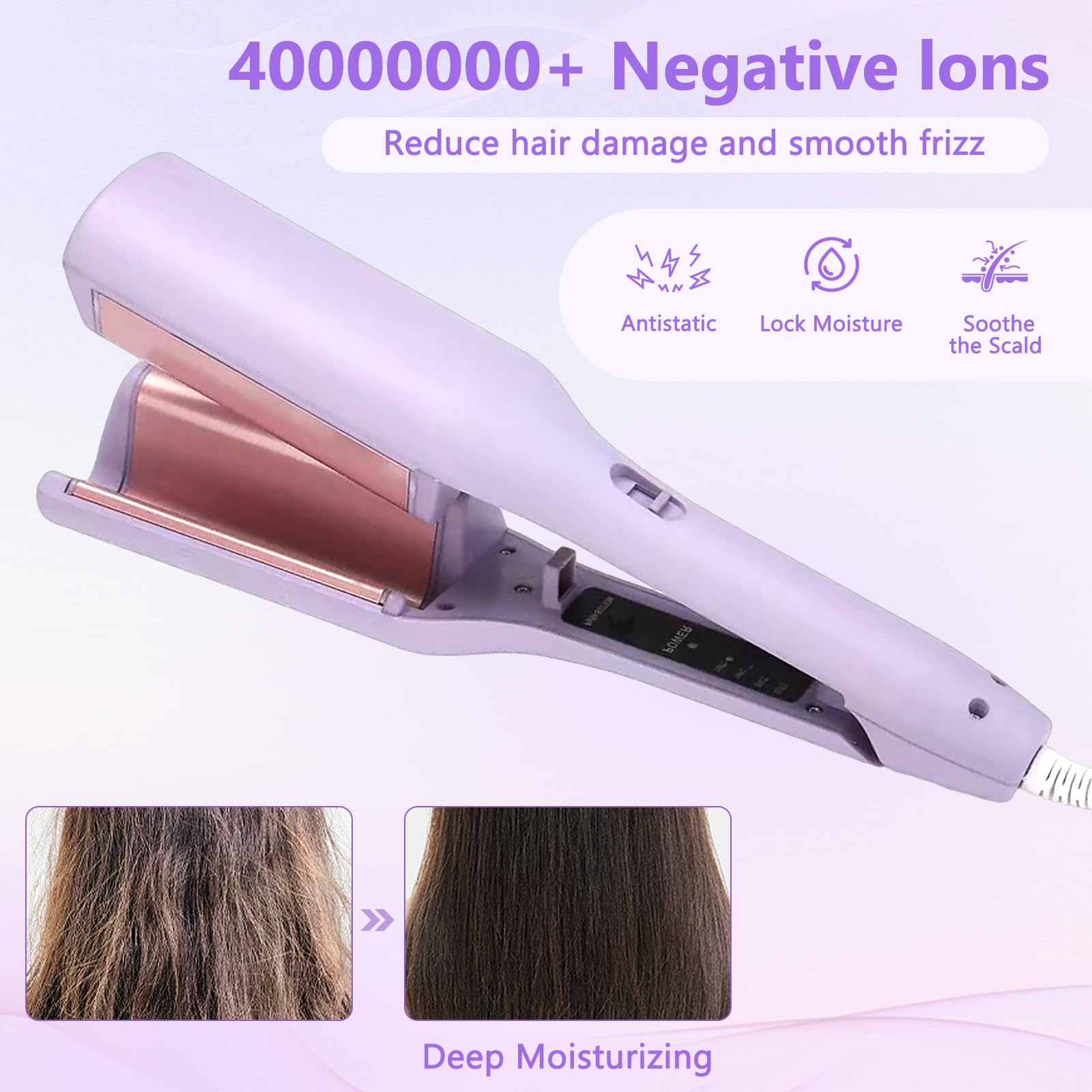 Fer à Boucler, 2 Têtes Barils wavy Fers à Friser Onduler, 32mm Fer à Onduler Céramique, Professionnel Friser Wavy Barils en Température Réglable 160-220° C Bigoudi Styling Outils Cheveux (Violet)
