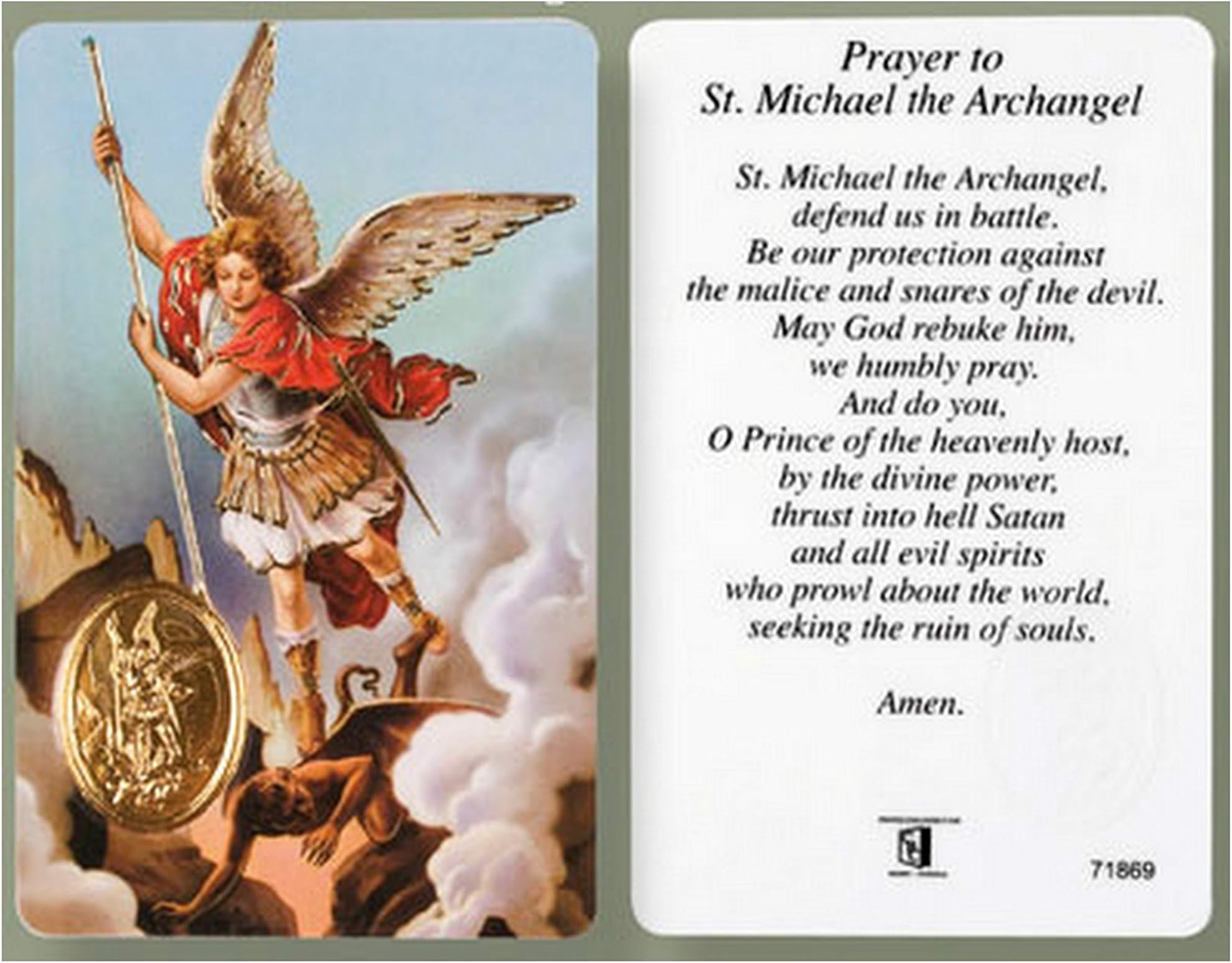 St Saint Michael Verse Prayer Card & Medal by rosarybeads4u