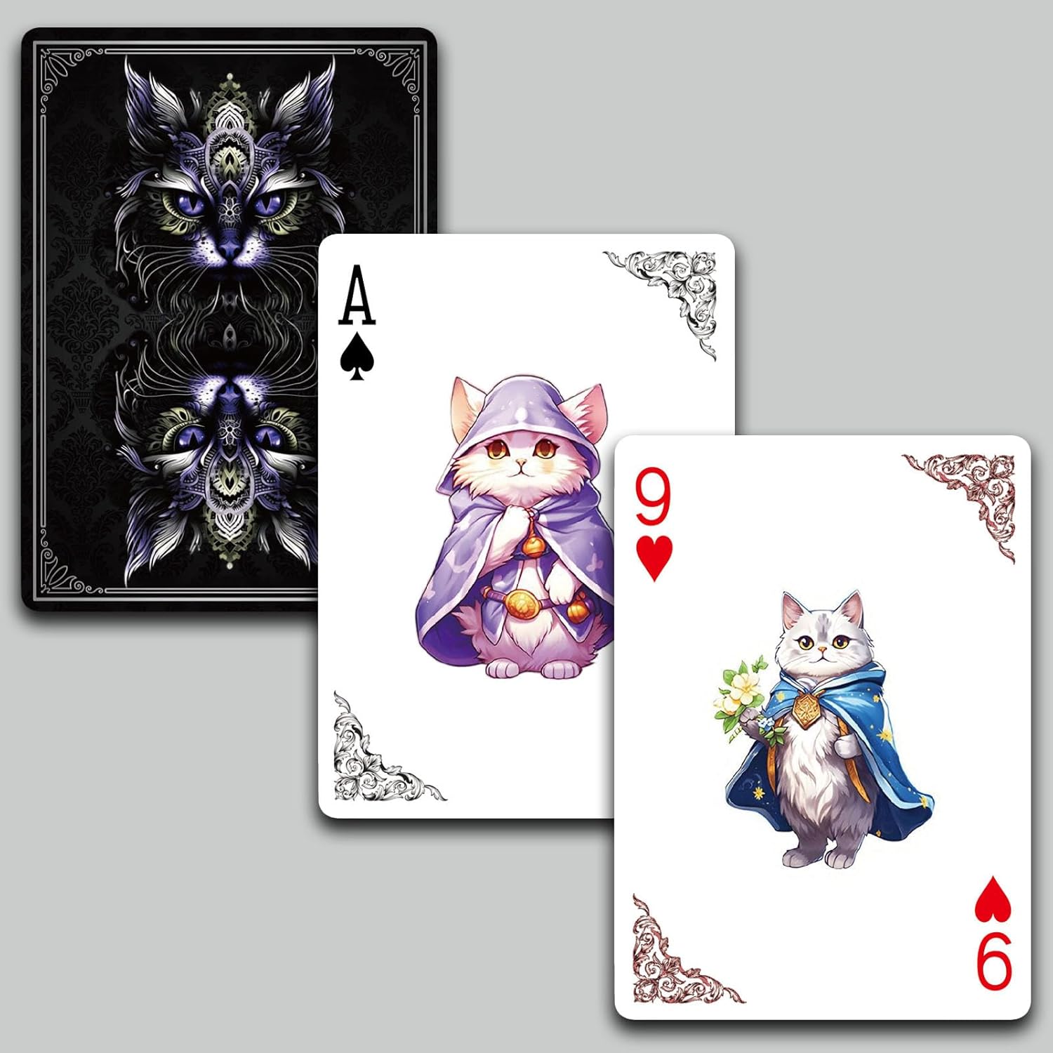 The World of Cats Themed Playing Cards, 54 Unique Designs Deck of Cards, Poker Cards, International Standard Size, Suitable for Travel, Party Entertainment, (Purple)