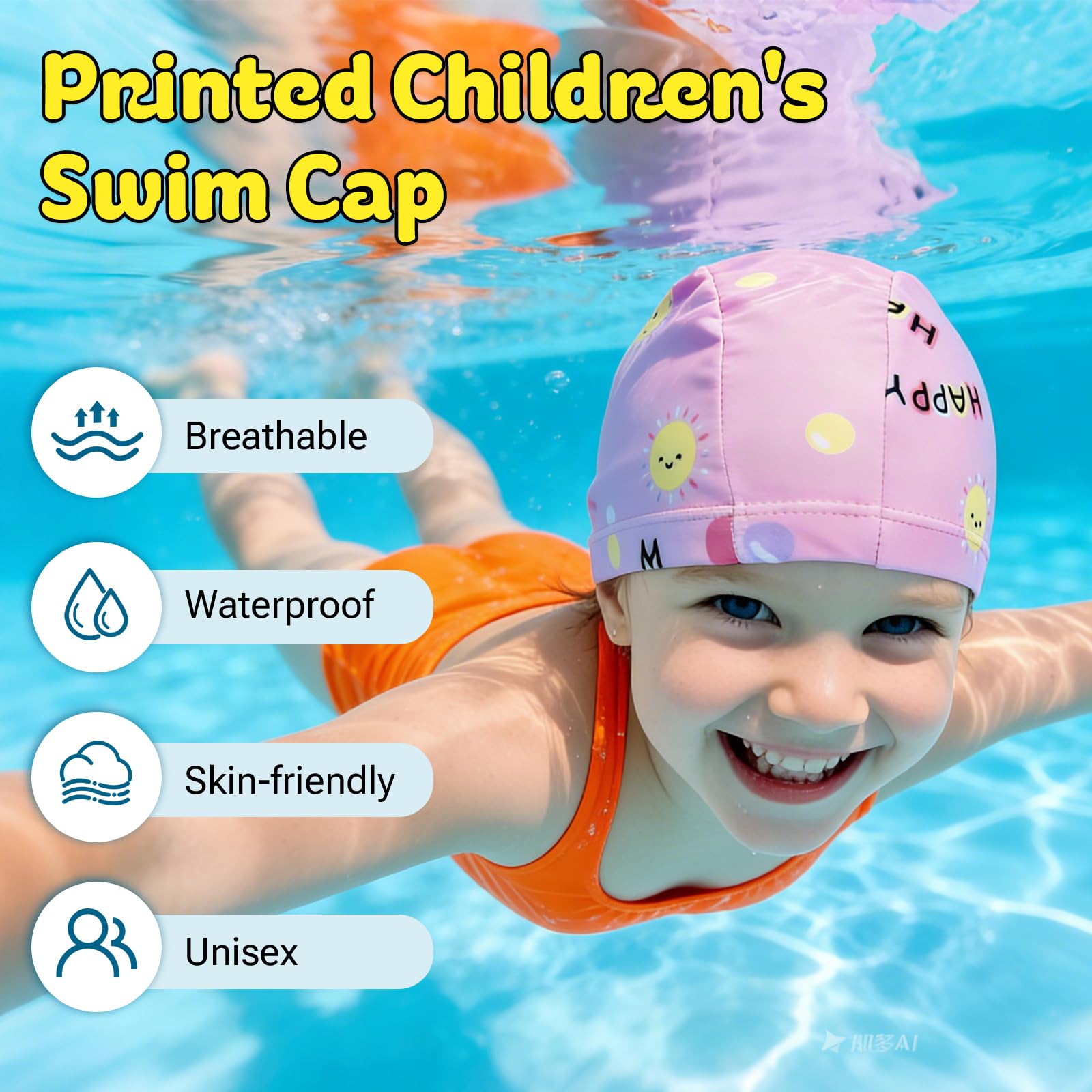 Gorro Natación Niños Niñas 1-8 Años Unisex Infantil Tejido Elástico Suave Resistente Protege Cabello Orejas Agua Pack 4