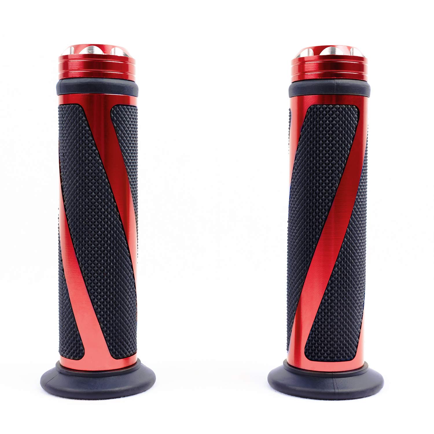 2pz Manopole Manubrio Moto Impugnatura 22MM 7/8" Gomma Antiscivolo Universale per Moto Scooter Quad Cruiser Off Road (Rosso)