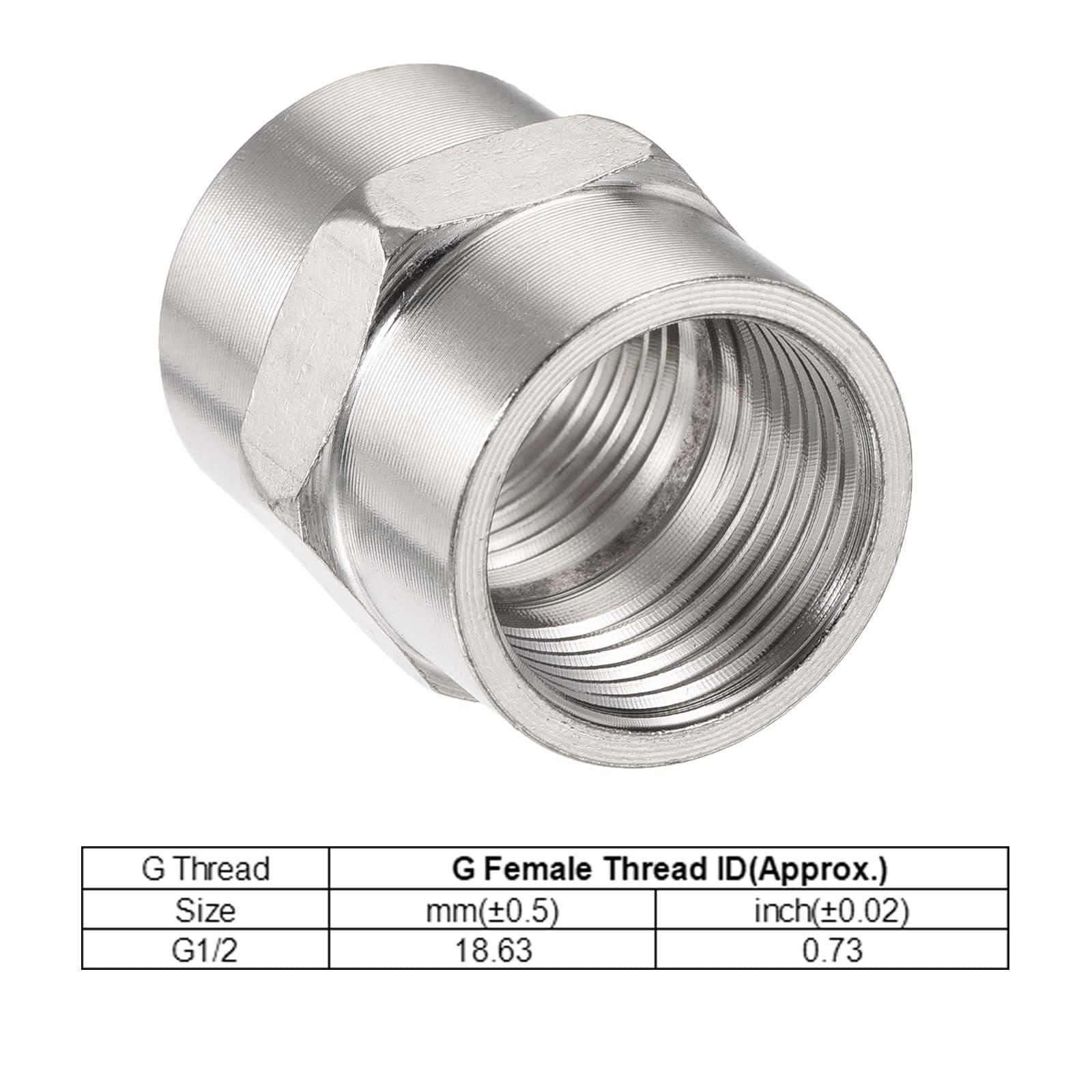 TOP-VIGOR 3Pcs Stainless Steel Pipe Fitting G1/2 Female to Female Thread Hex Connector Adapter - Image 3