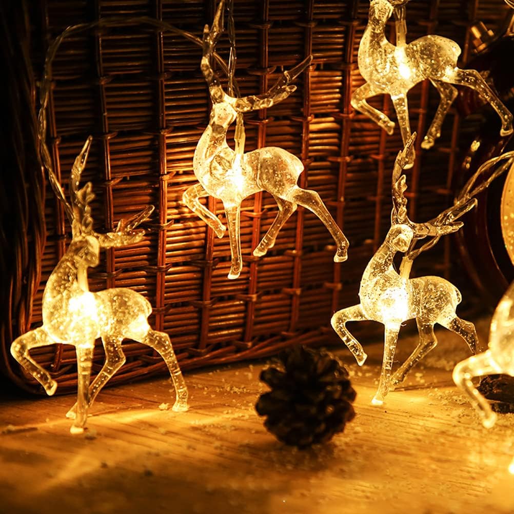 Enfudid Christmas Lights Reindeer String Lights - 5FT 10LED Warm White String Lights USB Operated Christmas Decorations for Xmas Gifts, Clear Deer Decor for Bedroom Mantle Fireplace Porch