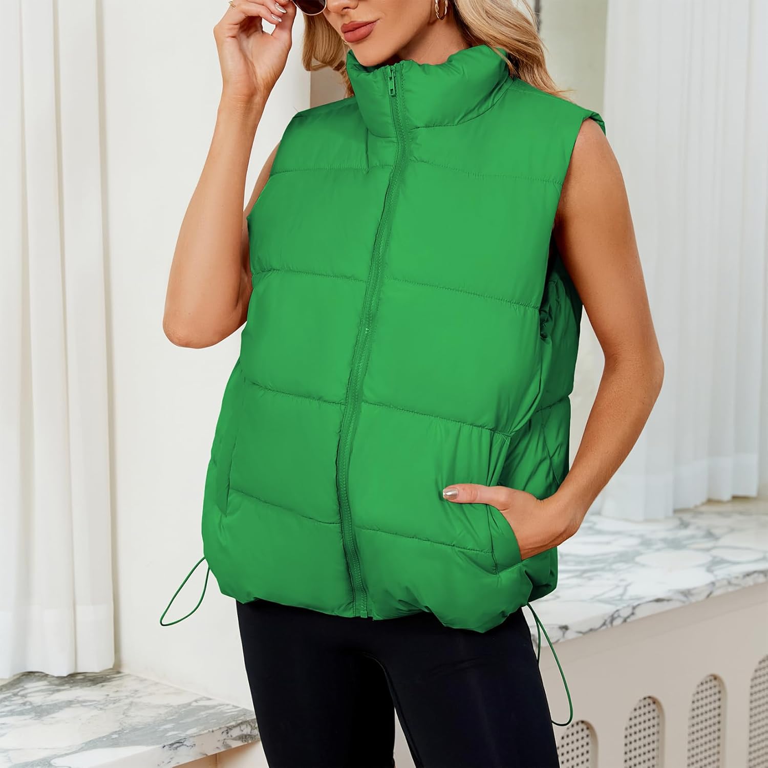 Century Star Puffer Vest for Women's Outerwear Vests Puffy Oversized 2024 Quilted Vest Tops Jackets Coat with Pockets - Image 4