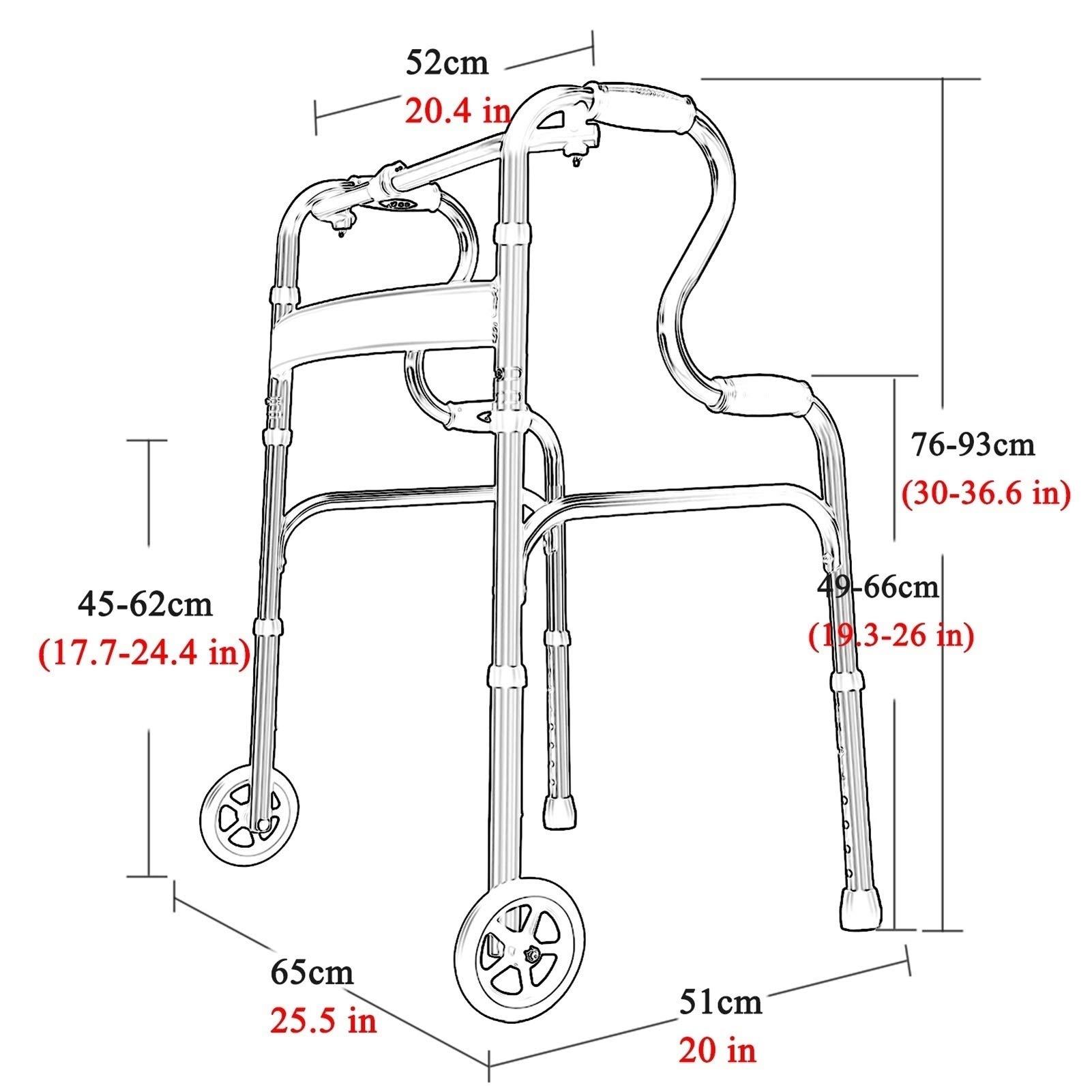Andador médico plegable con ruedas for personas mayores y ancianos, adultos, ayuda for caminar ligera azul con ruedas