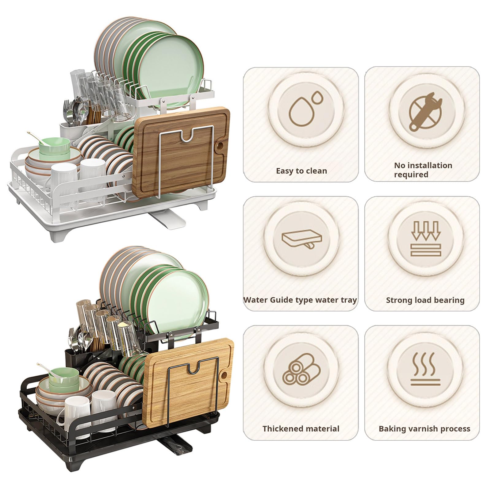 Escurridor de Platos de 2 Niveles con Juego de Bandeja de Drenaje, Estante colador y portavasos, escurridores Grandes de Acero Inoxidable Resistentes a la corrosión para encimeras