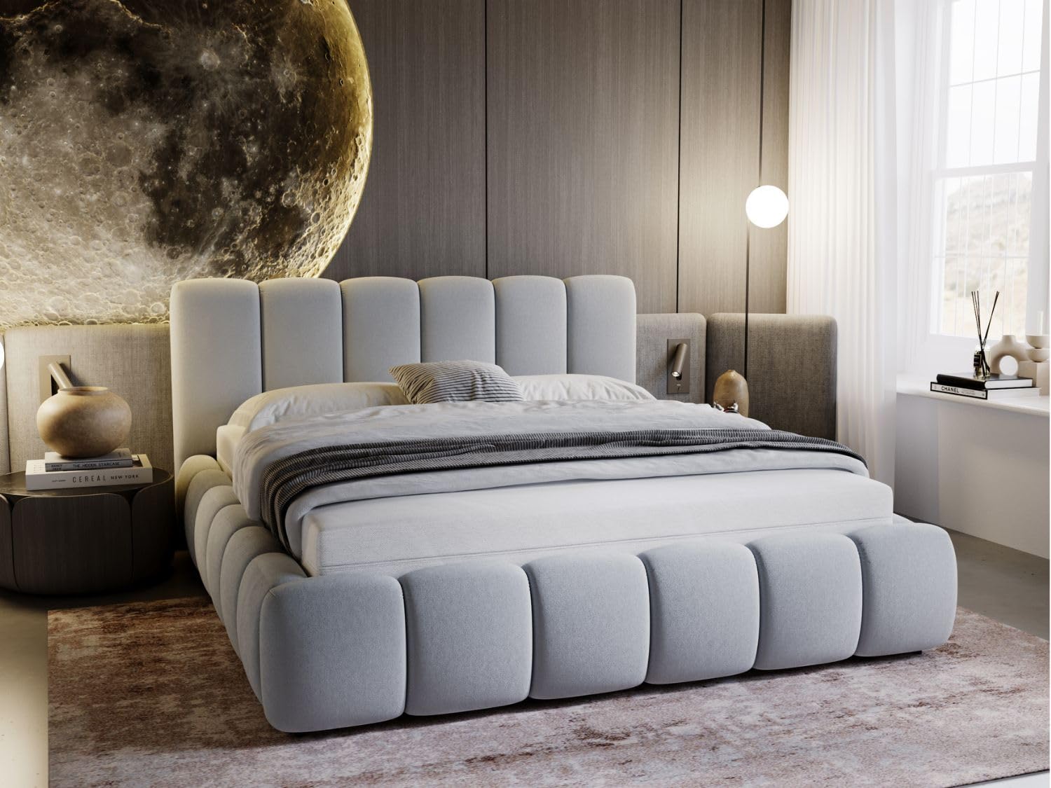 GRAINGOLD Cloud Bett 140x200 – Polsterbett mit Bettkasten, Lattenrost und Kopfteil