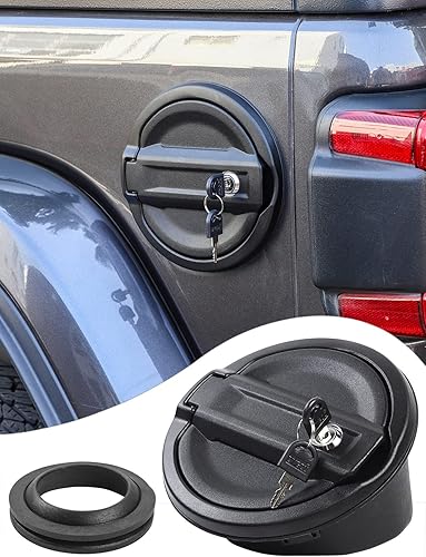 Savadicar Cubierta de tapa de gas con bloqueo, puerta de tanque de llenado de combustible con cerradura compatible con Jeep Wrangler JL JLU