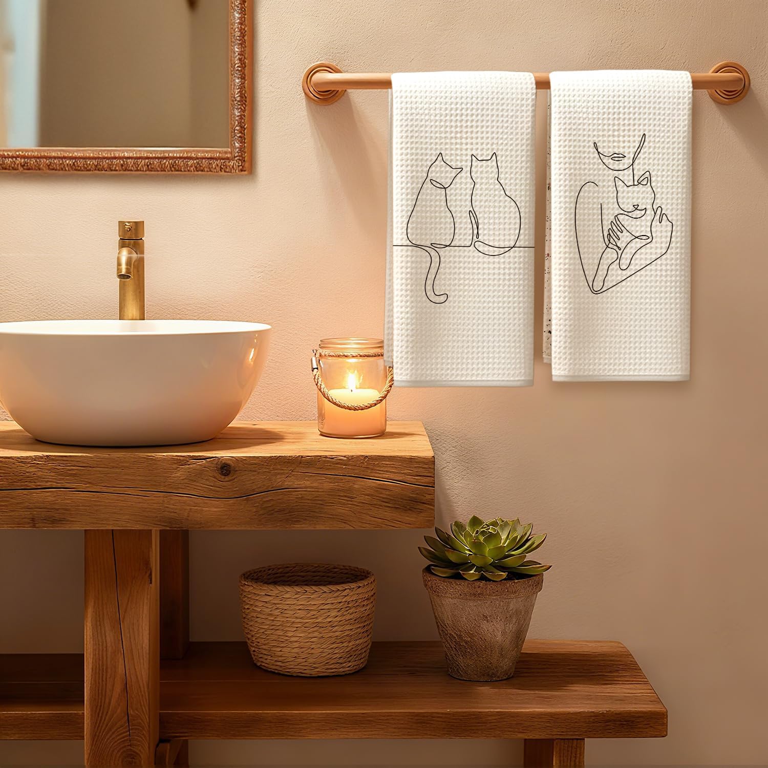 Minimalist Cat Kitchen Towels, Cat Lovers Mom Lady Gifts Dish Tea Towels for Kitchen Decor, Modern Kitty Kitten Hand Towels for Bathroom Decor, 16x24 Inch Set of 2 - Image 7