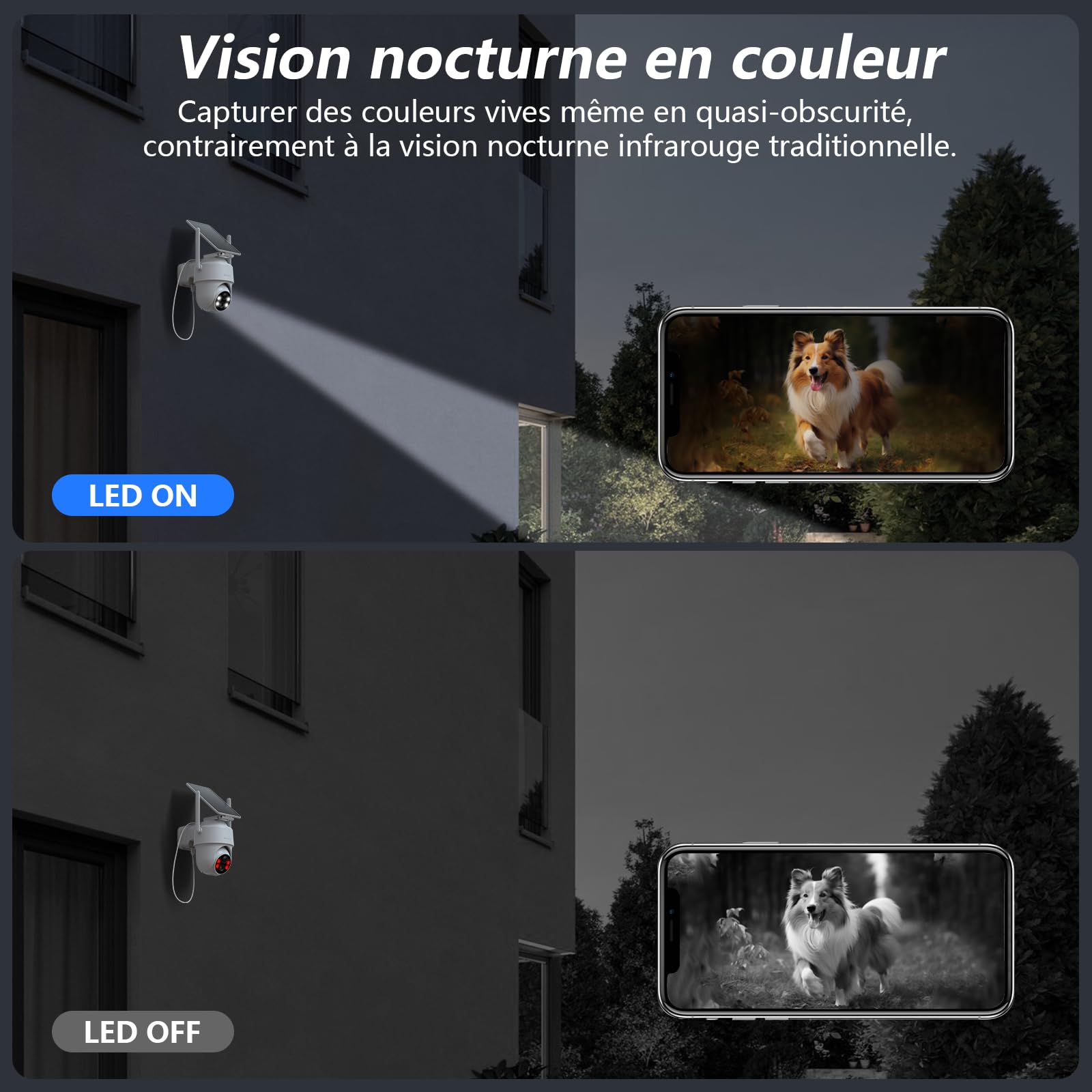 GALAYOU Camera Surveillance WiFi Exterieure sans Fil Batterie 2K Panneau Solaire 2,4GHz Alerte PIR Vision Nocturne Audio Bidirectionnel