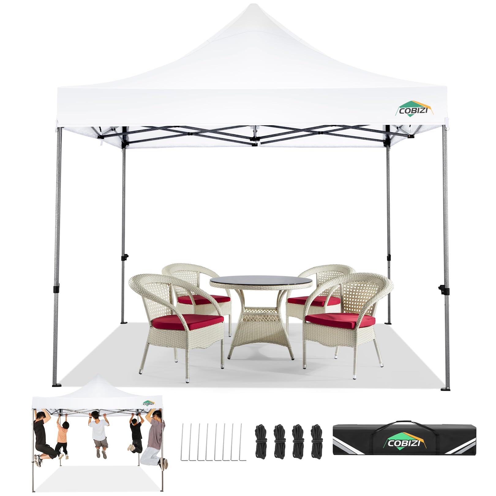COBIZI Gazebo Esterno Resistente 3x3,Gazebo 3x3 Pieghevole Impermeabile a Freddo con Borsa da Trasporto 420D, Mercato Trading Evento Festival Campeggio Giardino, Bianco