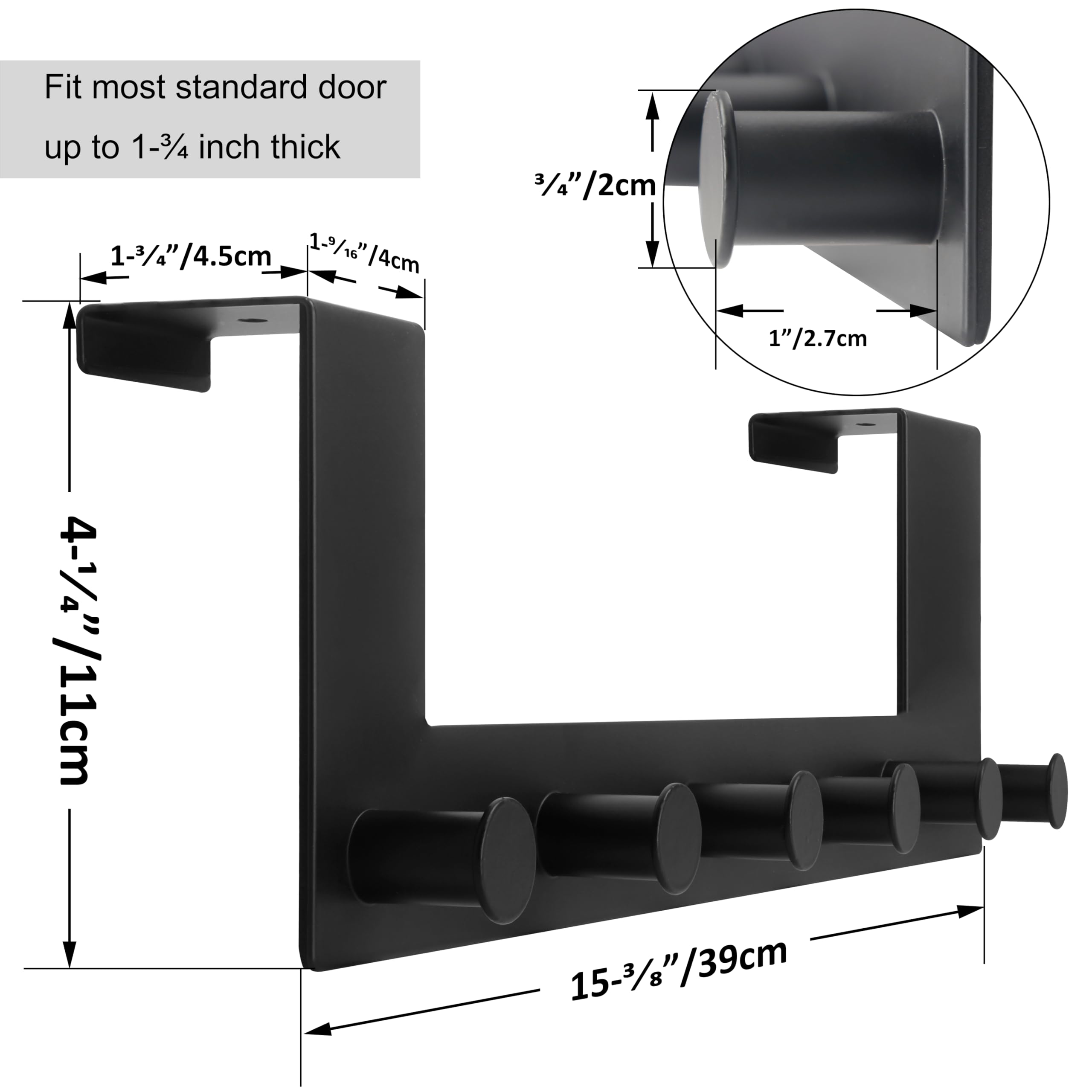 WEBI Over The Door Hooks,Over Door Towel Rack with 6 Peg Hooks for Hanging,Door Coat Hanger Door Coat Rack for Behind Back of Bathroom,Black - Image 2