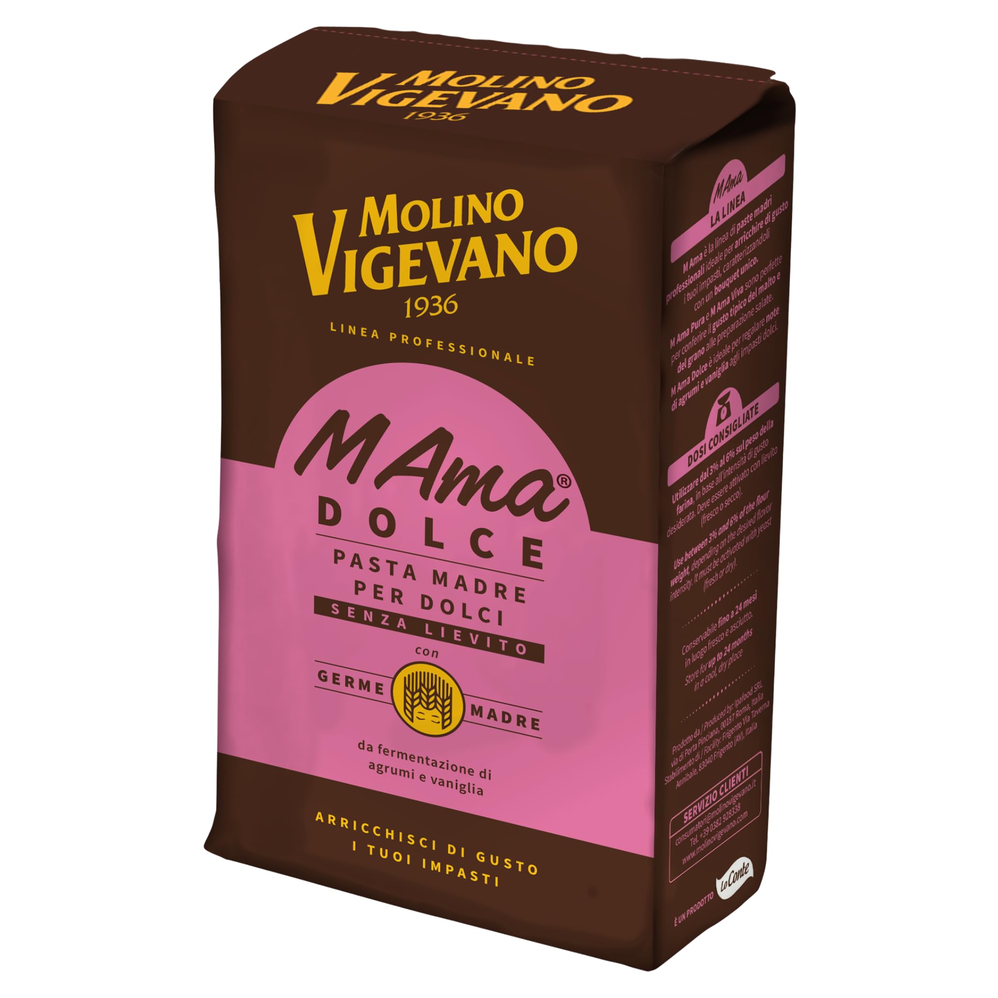Molino Vigevano M Ama® Dolce - Lievito Madre Secco per Impasti Dolci, 5 kg (5 × 1 kg) - Gusto Naturale di Agrumi e Vaniglia, Ideale per la Produzione Dolce Professionale, Senza Aromi Aggiunti