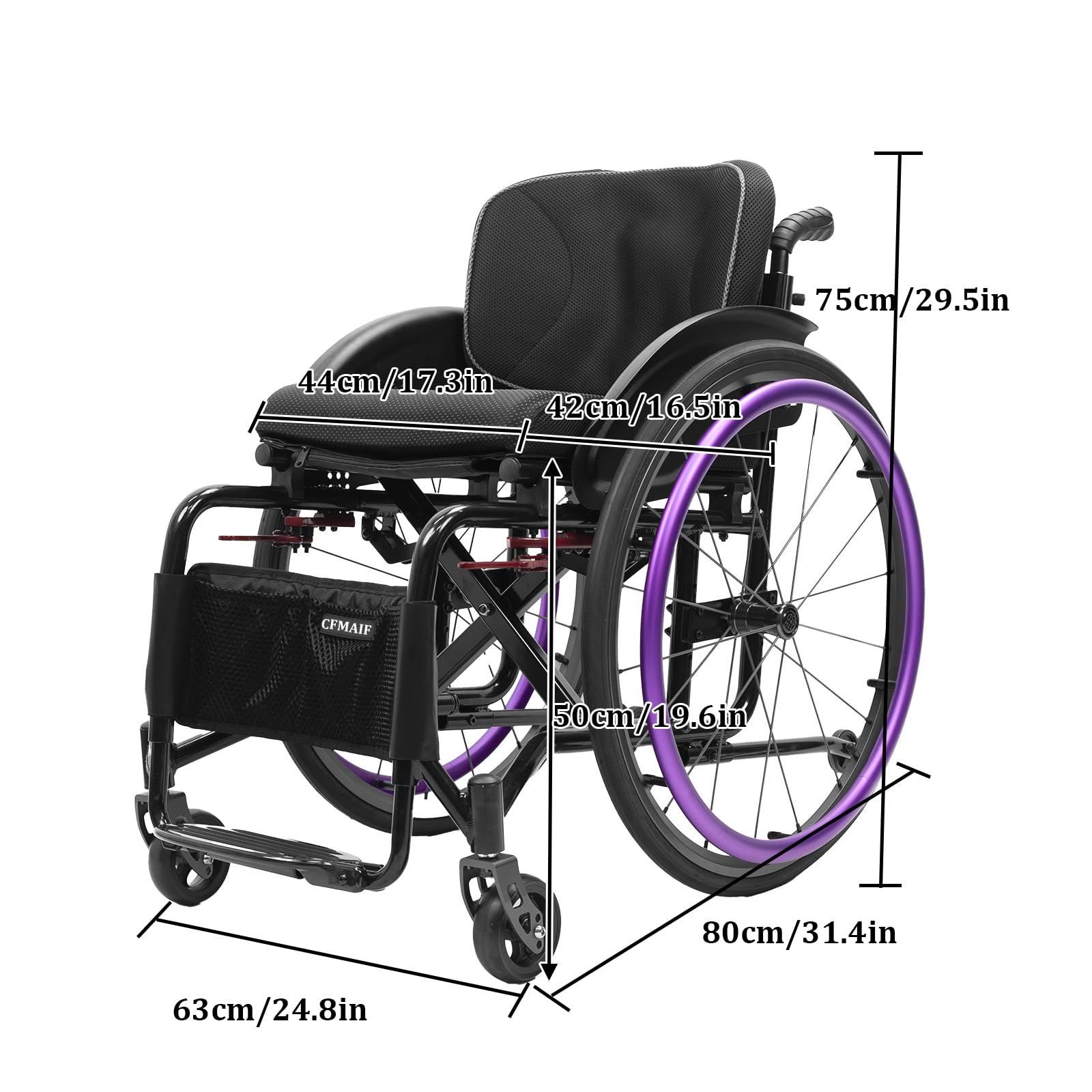 Silla de Ruedas Plegable autopropulsable, portátil, Aluminio, Silla de Ruedas de Viaje Ultraligera, con Freno de Mano, reposapiés abatible (44cm/17.3in Seat,Red)