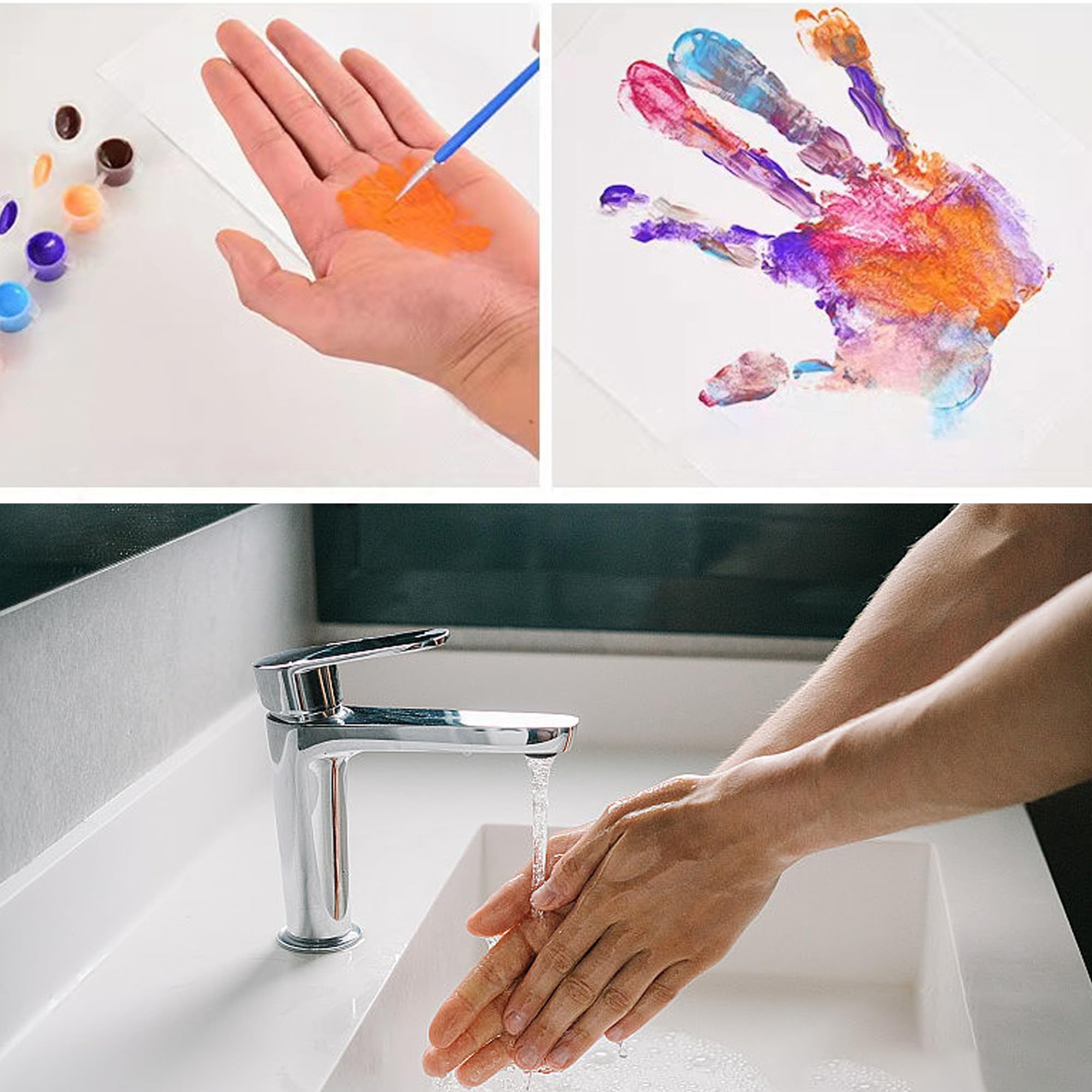 QSLKI Kit di Impronte di Mani per Famiglia, Nero, Cornice Impronta Mani e Piedi Neonati con Spazio, Kit di Impronte Delle Mani dei Membri Della Famiglia, 4 Deflettori, 6 Vernici, Stampa di Zampe