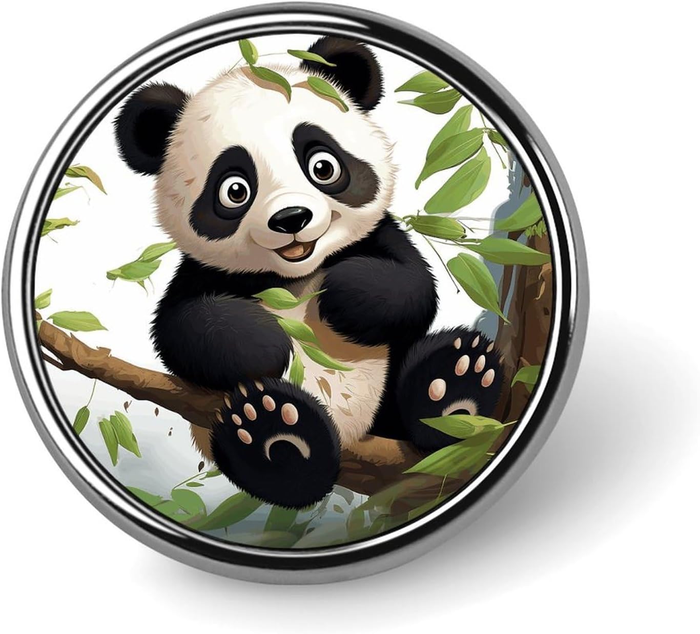 Panda on The Tree Branch Lapel Pin Round Badge Brooch Pin for Clothes