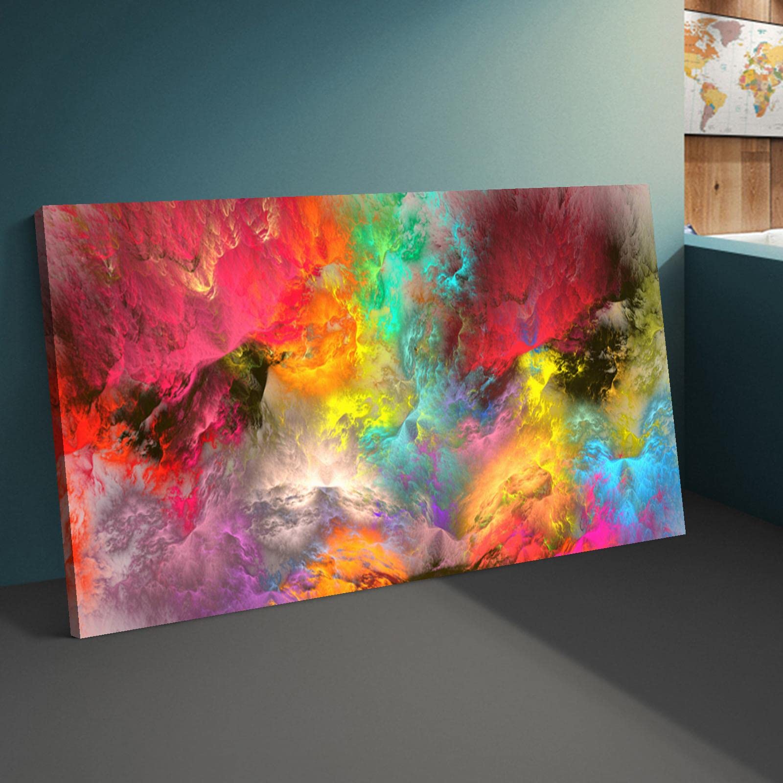 YUNART Rainbow Color Cloud Large Canvas Wall Art Modern Abstract Living Room Canvas Art Home Mural Room Decoration Ready to Hang 70x120cm Innerframe