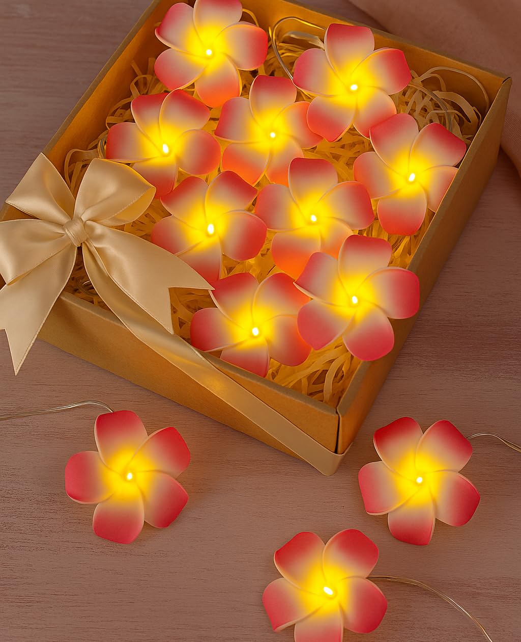 Gzero Frangipani - Striscia di luci LED hawaiana in schiuma artificiale, alimentazione a batteria, per matrimoni, feste in spiaggia 2 set Pink Flowers