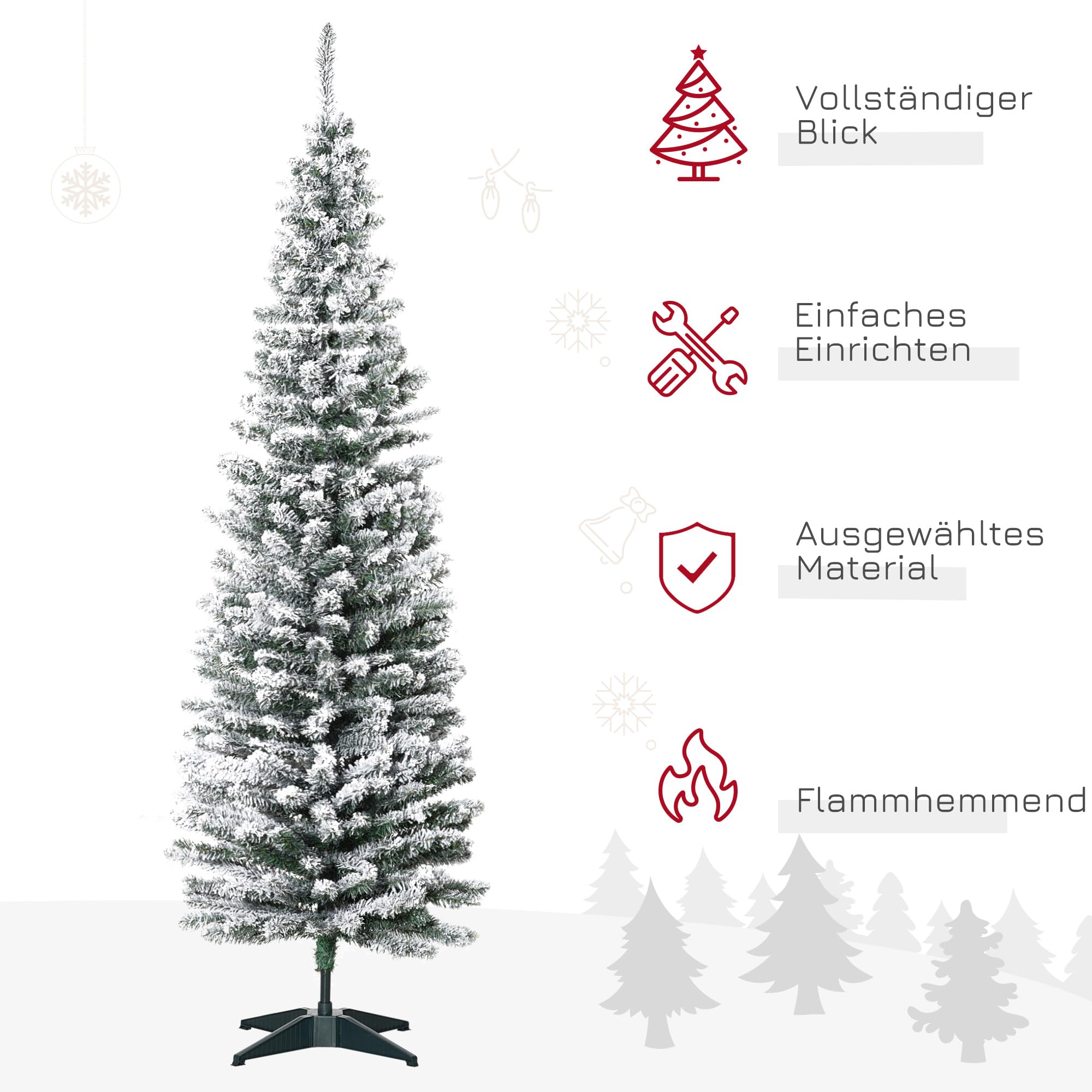 HOMCOM Künstlicher Weihnachtsbaum 180 cm mit Kunstschnee, 390 Spitzen | Tannenbaum Künstlich, Christbaum Weihnachtsdeko, Inkl. Metallständer, für Drinnen