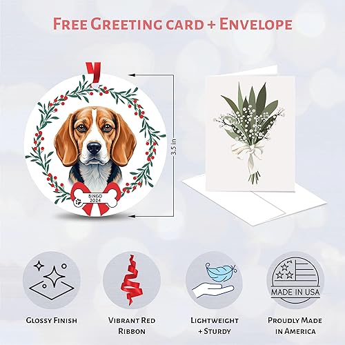 Miniatura 2 de Adorno de Beagle personalizado para árbol de Navidad, adorno personalizado con nombre de mascota, regalos para los amantes de los perros Beagle,
