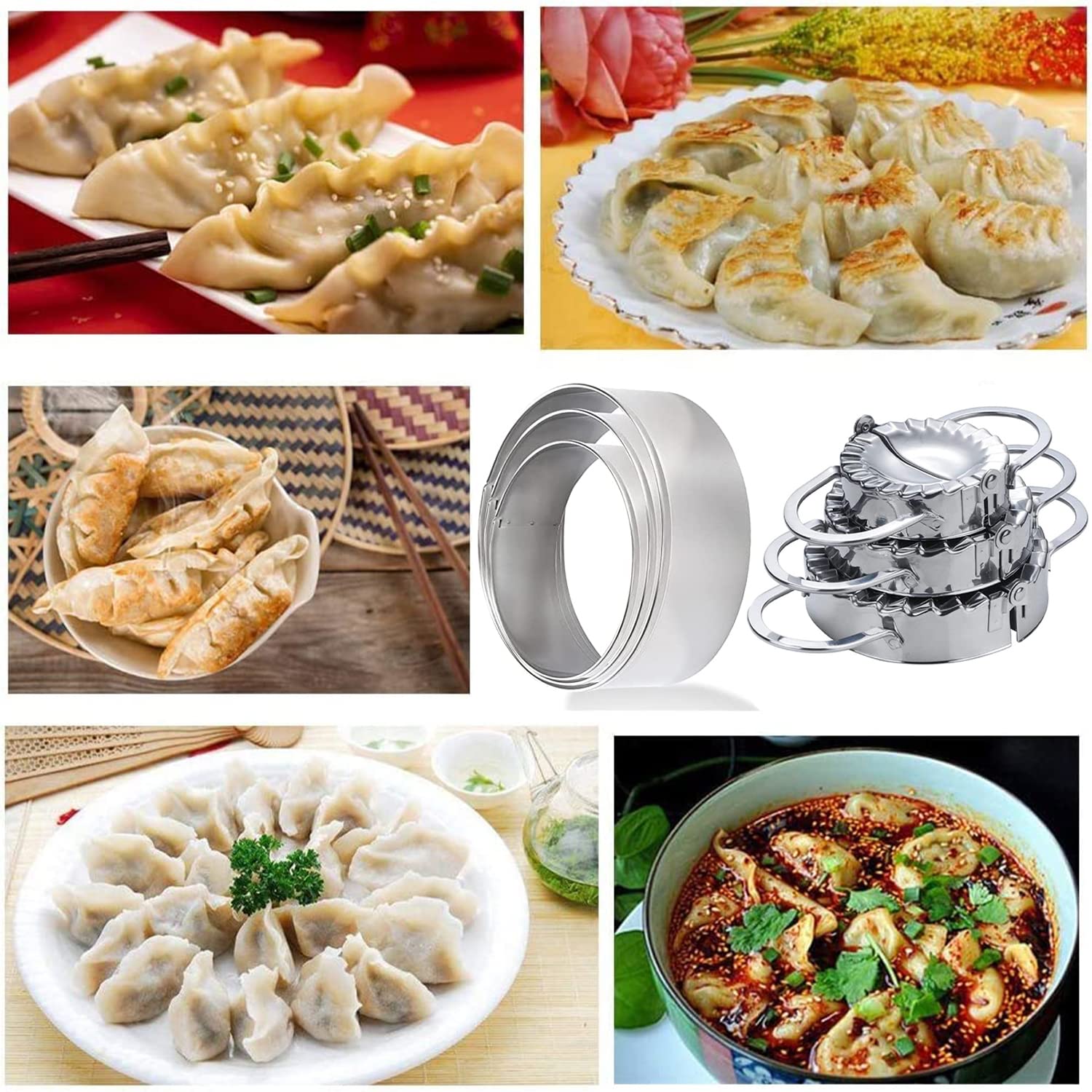 Produktbild von Dumpling Maker Set 7-teilig – Ravioli-, Maultaschen- & Empanada-Former Mit Edelstahl-Ausstechern