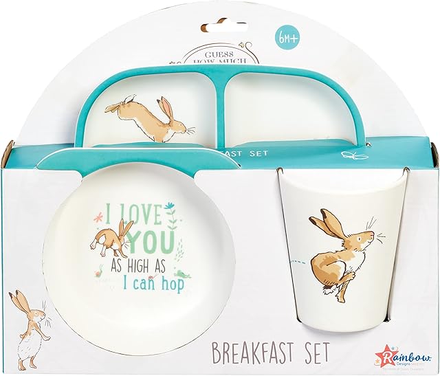 Rainbow Designs Guess How Much I Love You - Breakfast Set for Small Children, Toddlers and Baby Perfect Newborn Gift, 3 Pieces