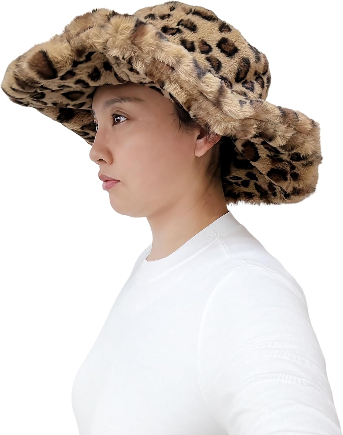 Lina & Lily Oversized Women's Winter Bucket Hat Faux Fur Wide Floppy Brim - Image 3