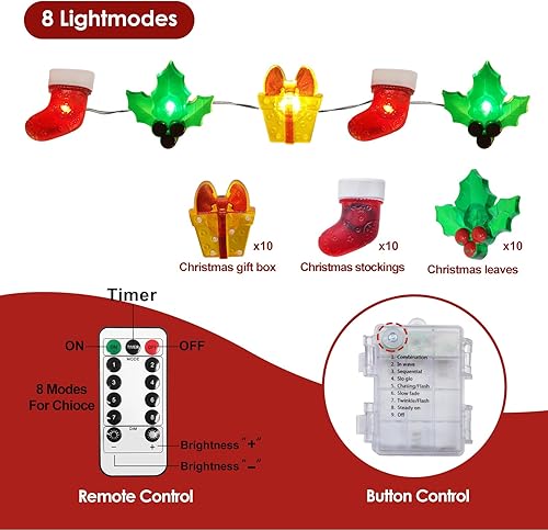 Miniatura 2 de Guirnalda de luces de Navidad, luces de Navidad de 10 pies, 30 LED, color blanco cálido, medias de Navidad, cajas de regalo, luces de hadas,