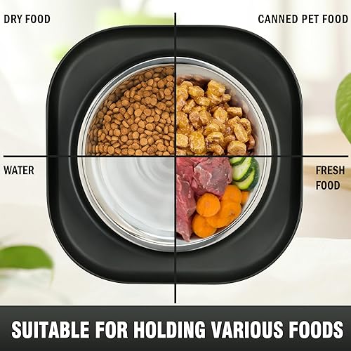 Miniatura 6 de Paquete de 2 tazones grandes de acero inoxidable para perros, cuencos metálicos para mascotas con alfombrilla antideslizante antiderrames, 7 tazas