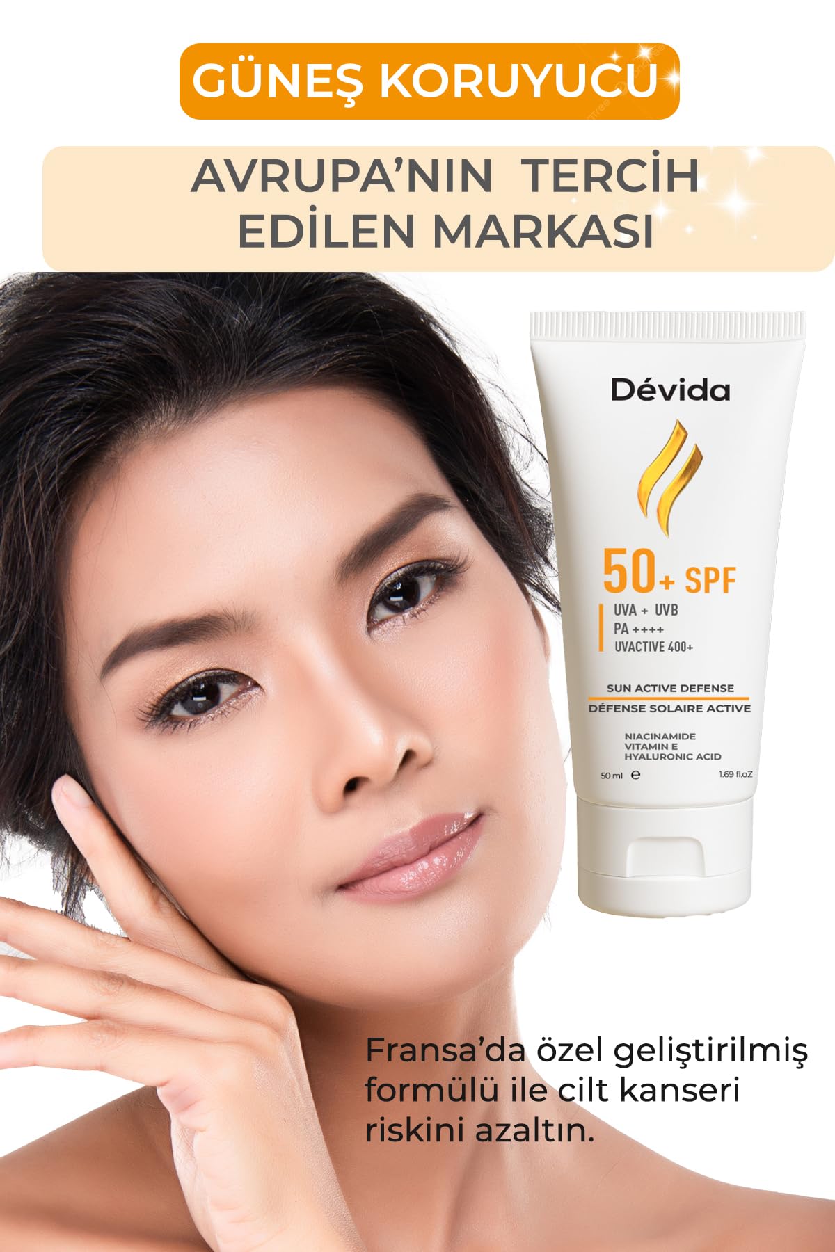 Dévida Güneş Kremi Cilt Lekesi Önleyici SPF 50+ UVA UVB Koruyucu UvActive 400+ Krem