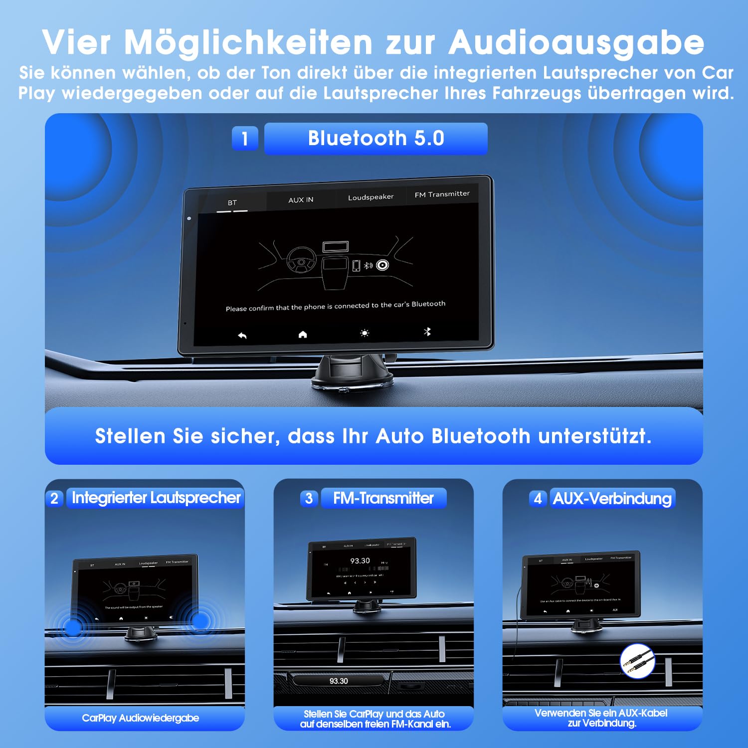 Avylet 8'' Tragbares Carplay Display für Apple CarPlay & Android Auto, Magnetische Halterung, Mirror Link und OTA-Updates, IP67 1080P Rückfahrkamera, Bluetooth, Sprachsteuerung, GPS-Navigation