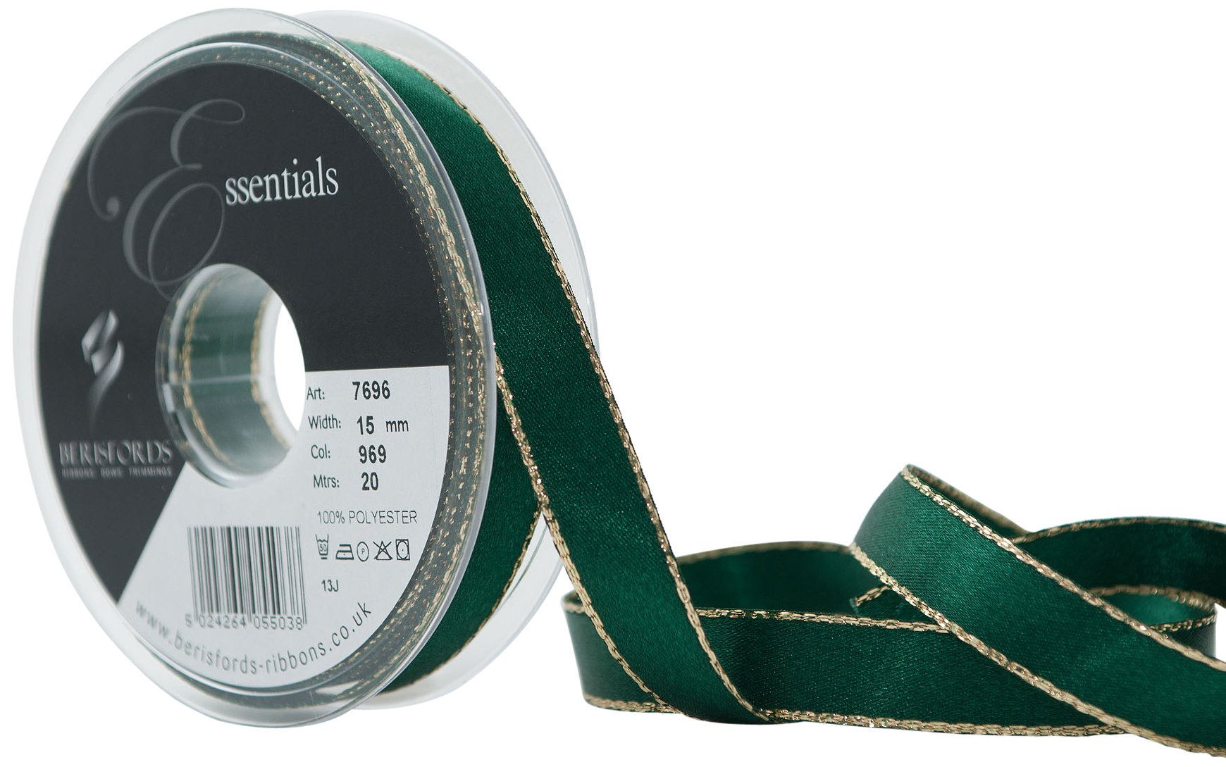 Berisfords Forest 15 Mm Gold Edge Satin Ribbon,