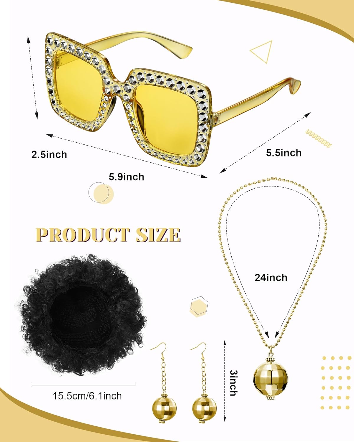 Jexine 70s Women Disco Outfit Costume Disco Party Top Pants Sunglasses Ball Necklace Earring Wig for Halloween New Year Eve - Image 3