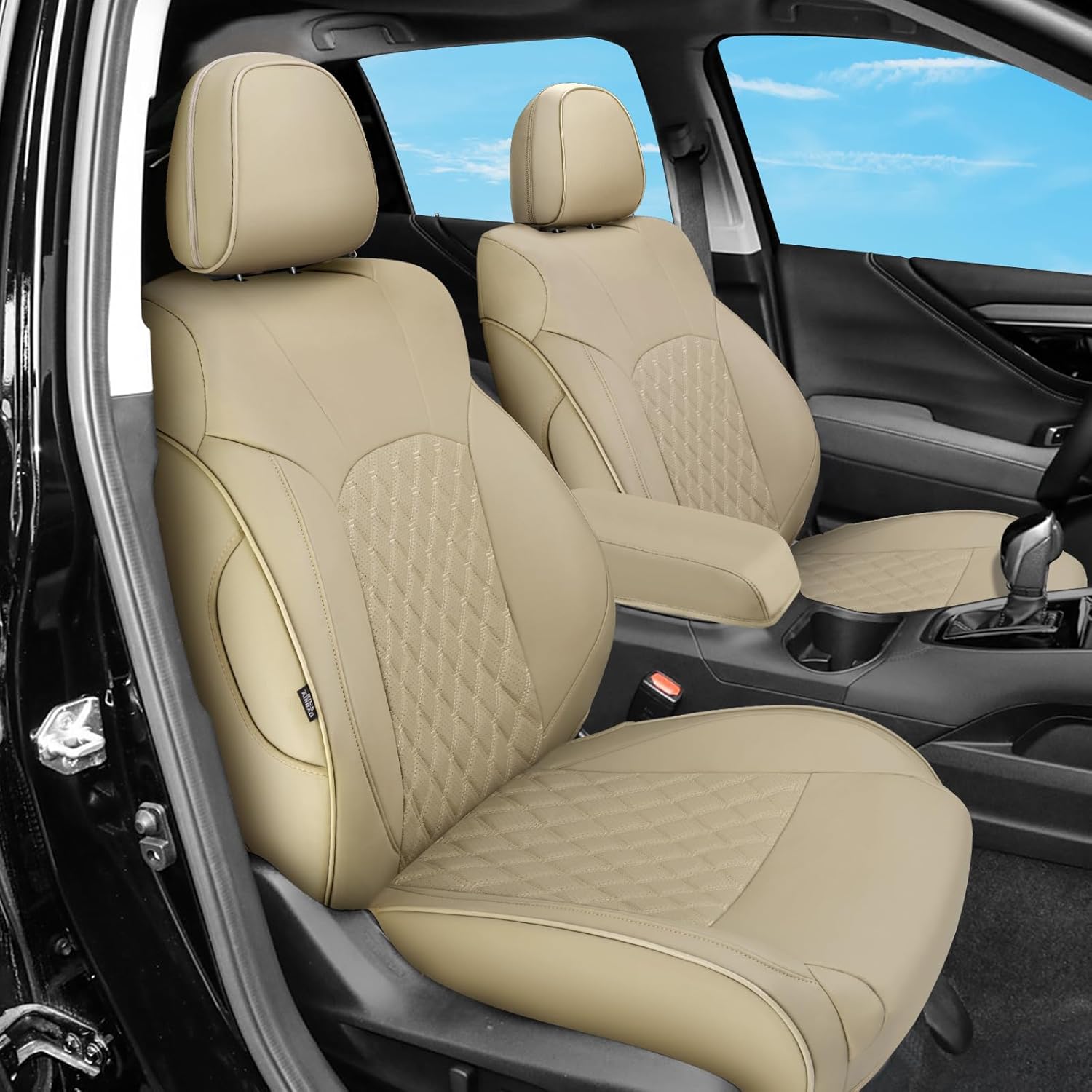 GIANT PANDA Customized Full Set Car Seat Covers Fit for Subaru Outback Premium Limited Touring Wilderness Base 2020 2021 2022 2023 2024 2025 Faux Leather (Beige) Beige (Diamond Style) 2020-2025 Outback