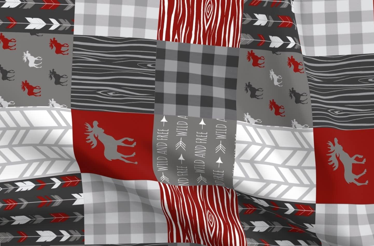 Spoonflower Fabric - Moose Wholecloth Quilt Red Black Grey White Buffalo Plaid Wood Arrows Printed on Polartec(R) Fleece Fabric by The Yard - Sewing Blankets Loungewear and No-Sew