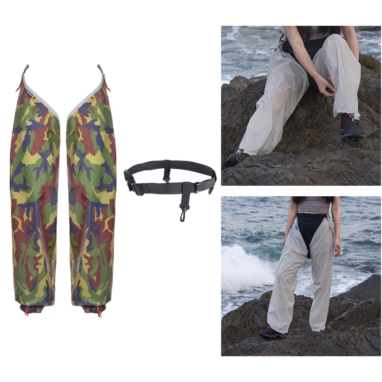 TISHITA Pantalones para Lluvia Ligeros Impermeables Plegables de Poliéster con Ajuste Adaptable Y Cubrepiernas Desmontables Diseño Portátil Y Antideslizante