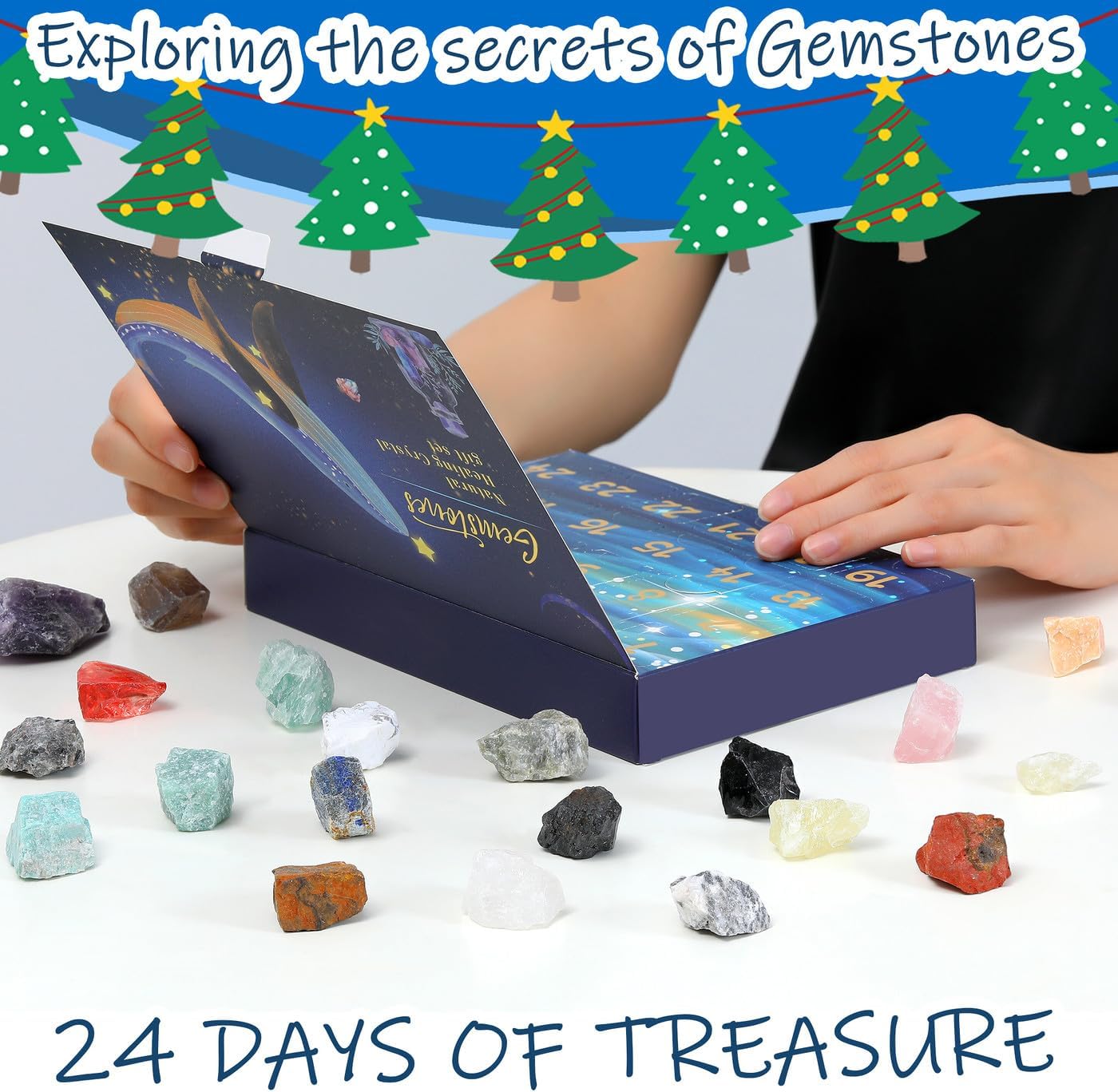 MAIBAOTA Crystal Advent Calendar 2026-24 Day Christmas Countdown Calendars for Adult Teens - Geographic Gemstone Rocks and Minerals Collection - Natural Crystals and Healing Stones