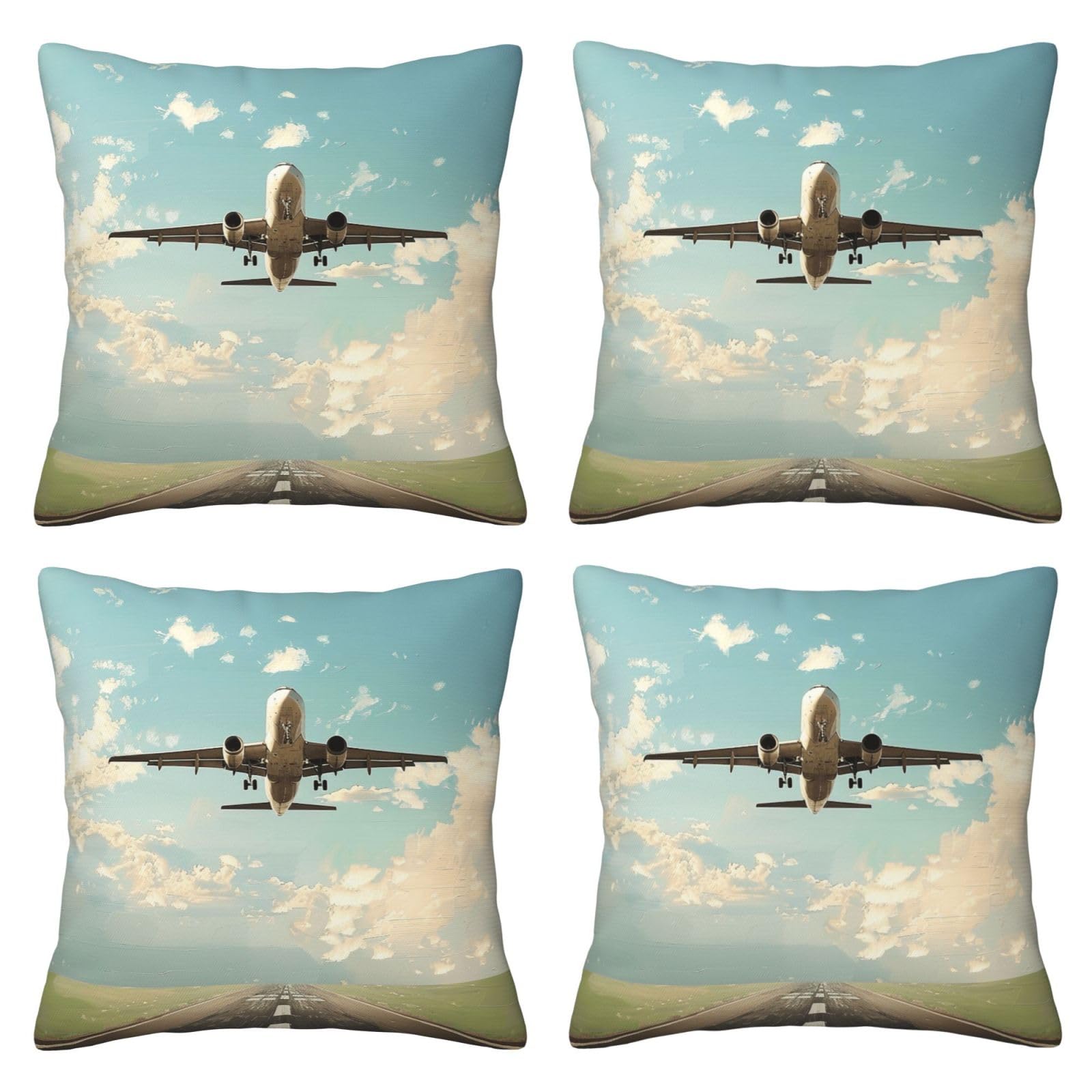 Airplane Throw Pillow Cases 4 Pack Square Pillowcases Super Soft Pillow Protectors With Zipper for Couch Livingroom Sofa Bed Office Car,45x45 CM