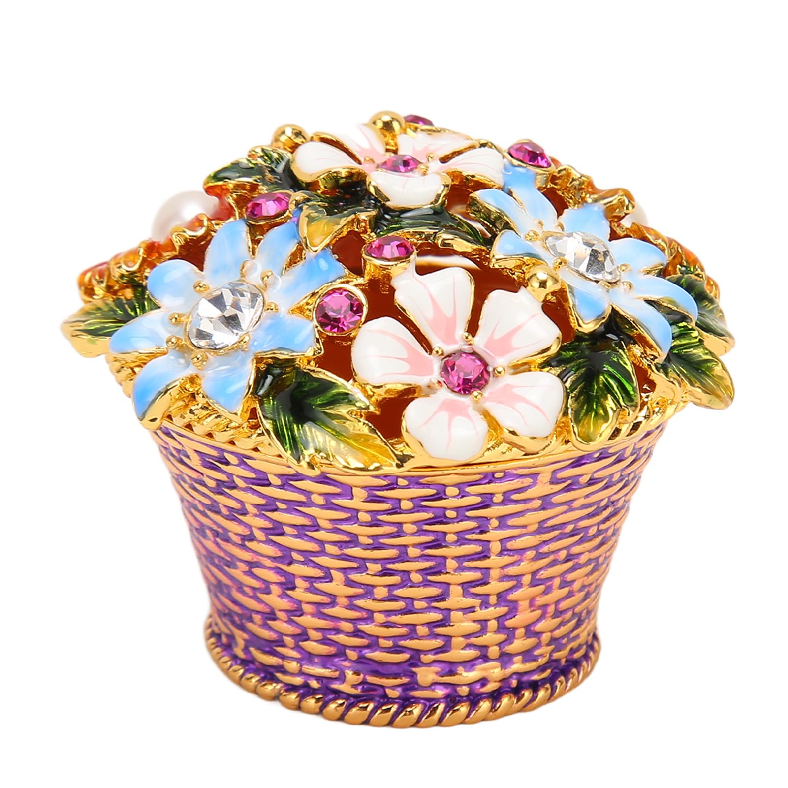 Hinged Trinket Boxes Crystal Colorful Enamel Flower Basket Jewelry Trinket Box Hand Painted Decorative Box with Hinged Lid Ring Earring Holder Table Figurine Collectible