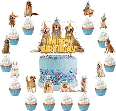 25 Pcs Golden Retriever Cake Toppers - Golden Retriever Cake Decorations for Dog Birthday Party Supplies