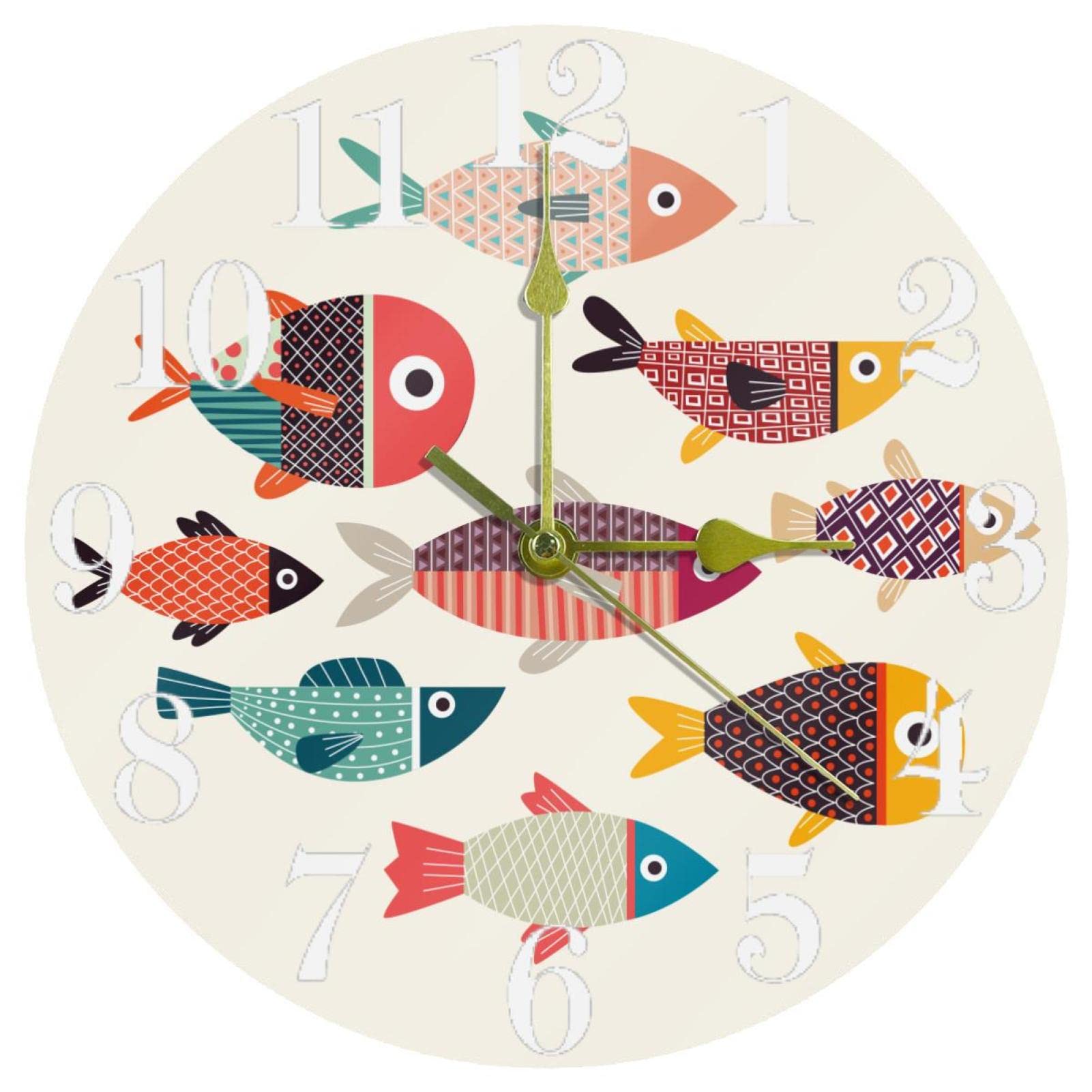 Horloge murale sans tic-tac Lovely Fish pour éliminer les bruits et décorer votre intérieur