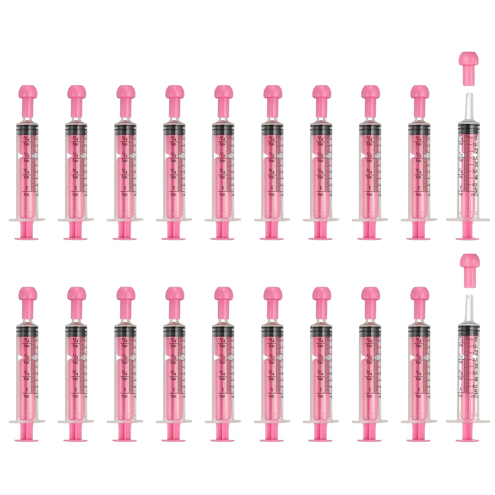 sourcing map Feeding Syringes with Cap, Plastic Syringes for Liquid Pet Feeding Measuring Tool No Needle 5ml, (Pink, 20 Pcs), Intended for Dog/Cat/Rabbits/Small Animal/Scientific Lab