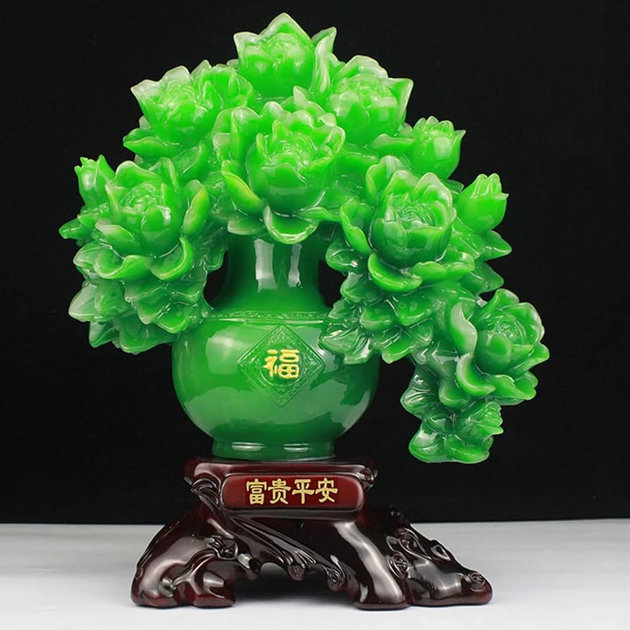 おすすめ！中国工芸品　牡丹の花置物　風水アイテム Amazon.co.jp: 風水金のなる木緑色の牡丹の花の像は富と幸運を