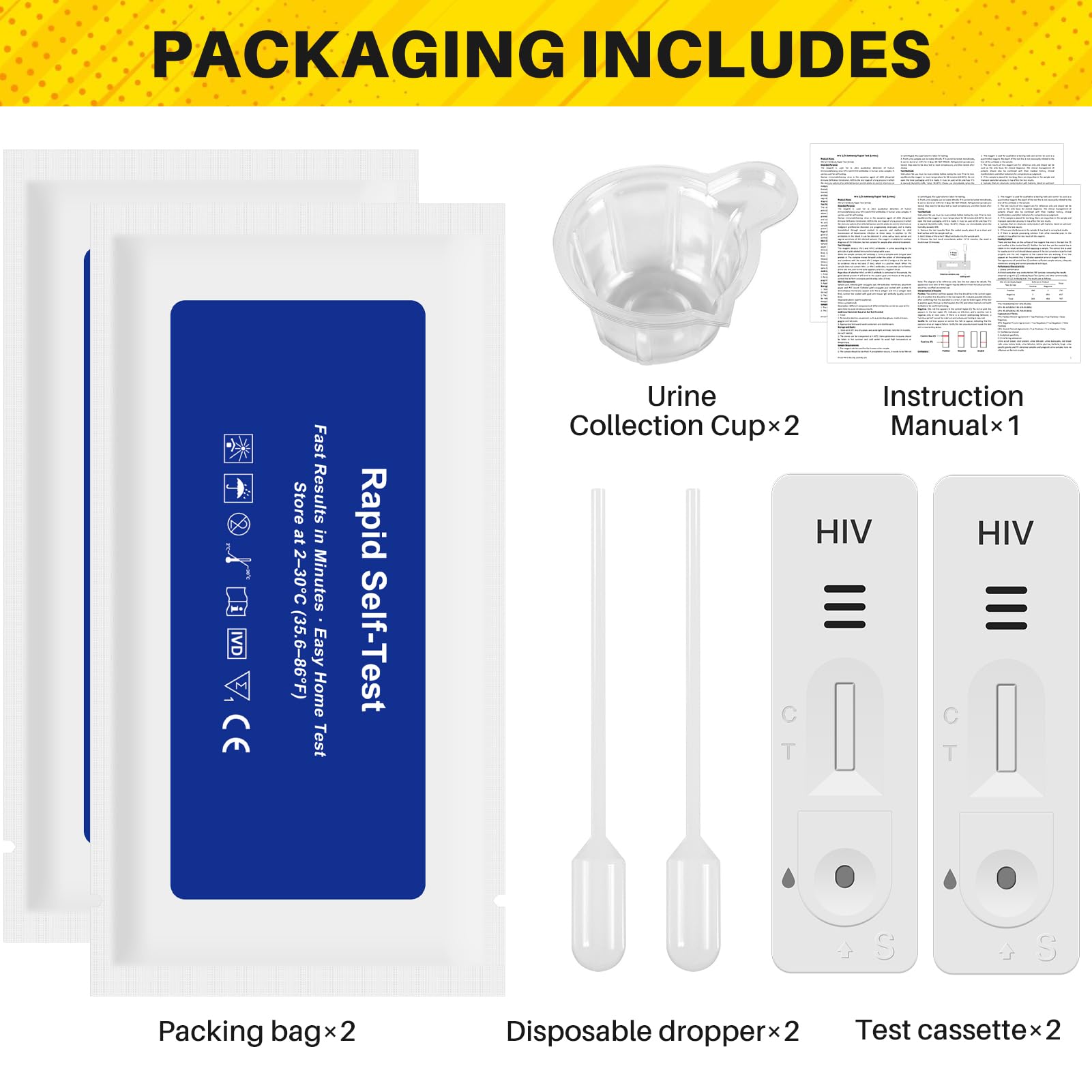 Test HIV Urina per Uso Domestico – 2x Kit di Autotest – Discreto & Facile – Risultato in 15 Minuti – Senza Prelievo di Sangue
